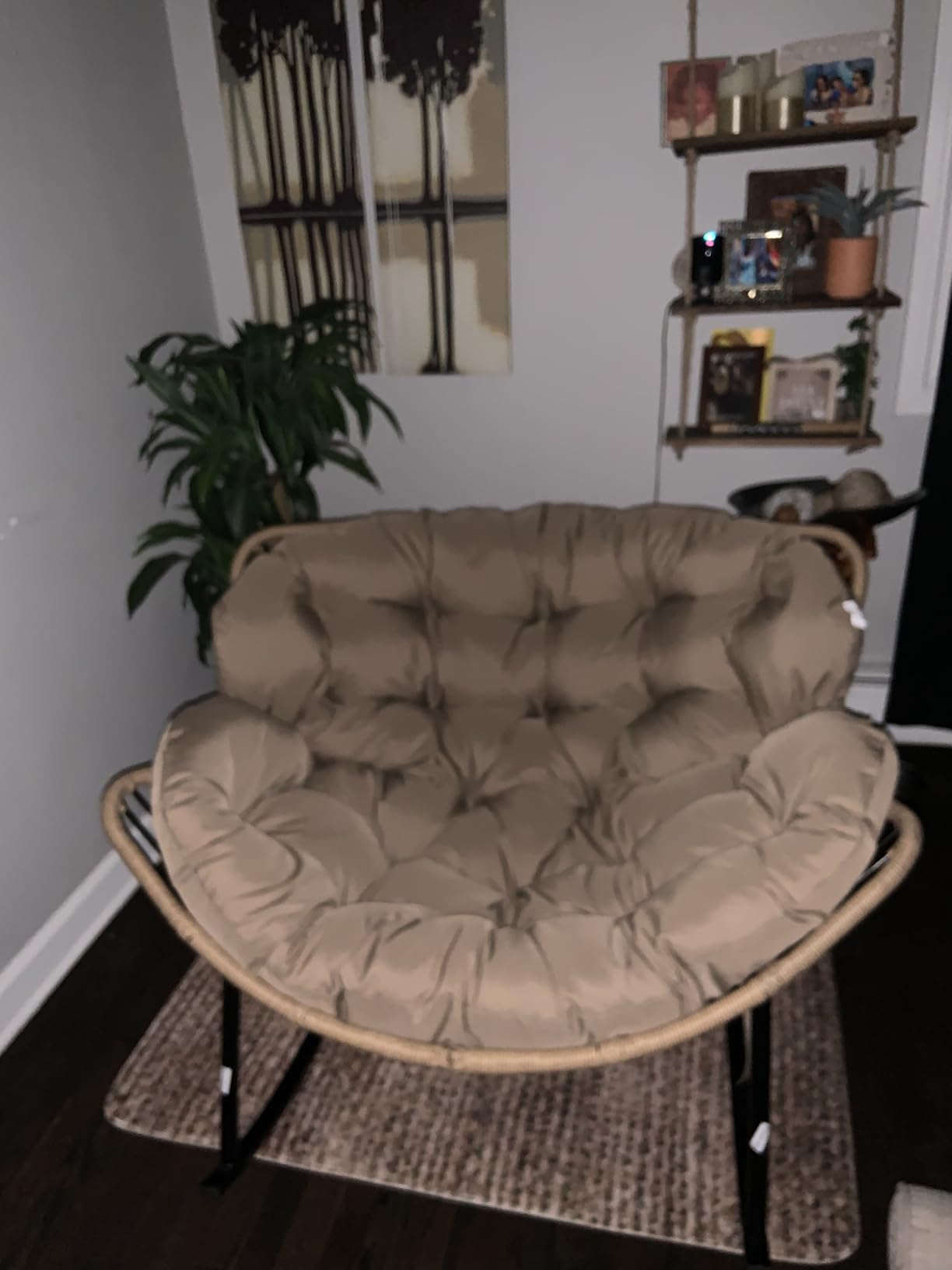 RADIATA Outdoor Papasan Rocking Chair, Oversized Patio Rocking Egg Chair | 450 Lbs Heavy Duty, Oversized Design, PE Wicker Comfy Egg Chair with Grey Cushion, Sturdy Recliner Lounge for Balcony Porch customer photo 1