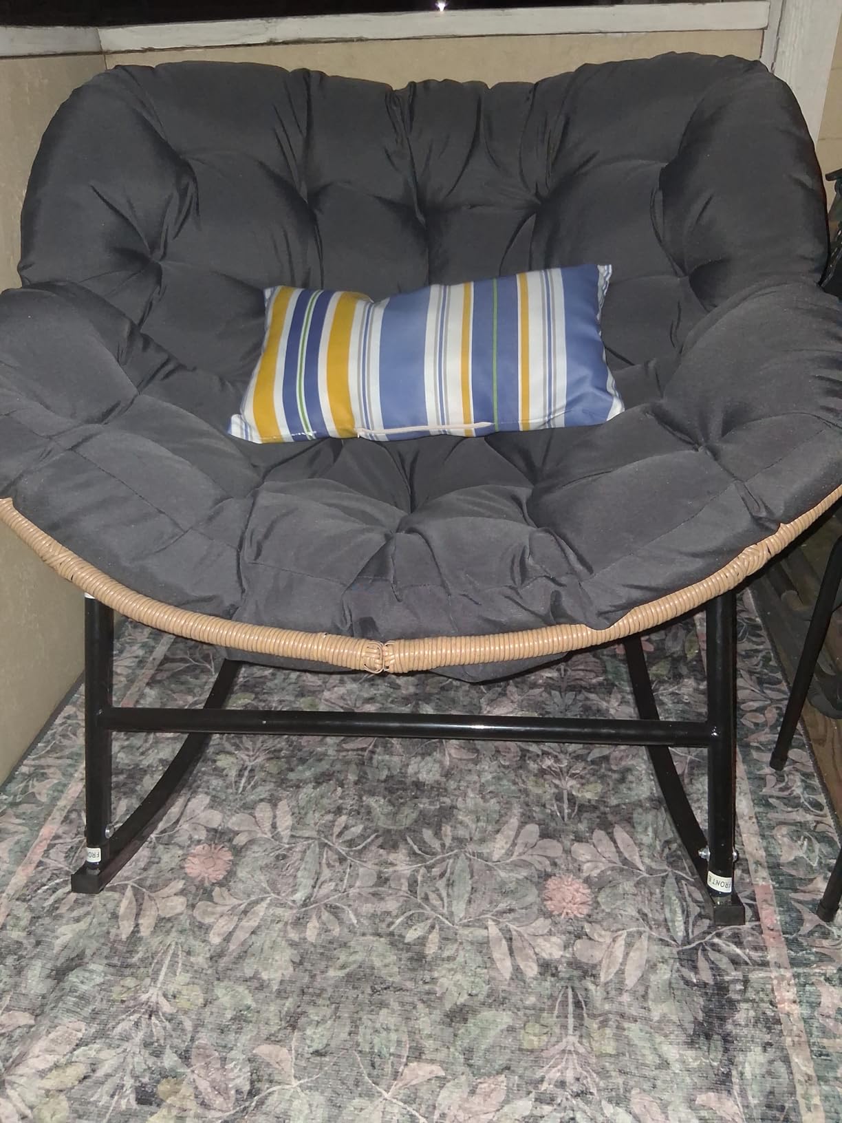 RADIATA Outdoor Papasan Rocking Chair, Oversized Patio Rocking Egg Chair | 450 Lbs Heavy Duty, Oversized Design, PE Wicker Comfy Egg Chair with Grey Cushion, Sturdy Recliner Lounge for Balcony Porch customer photo 2