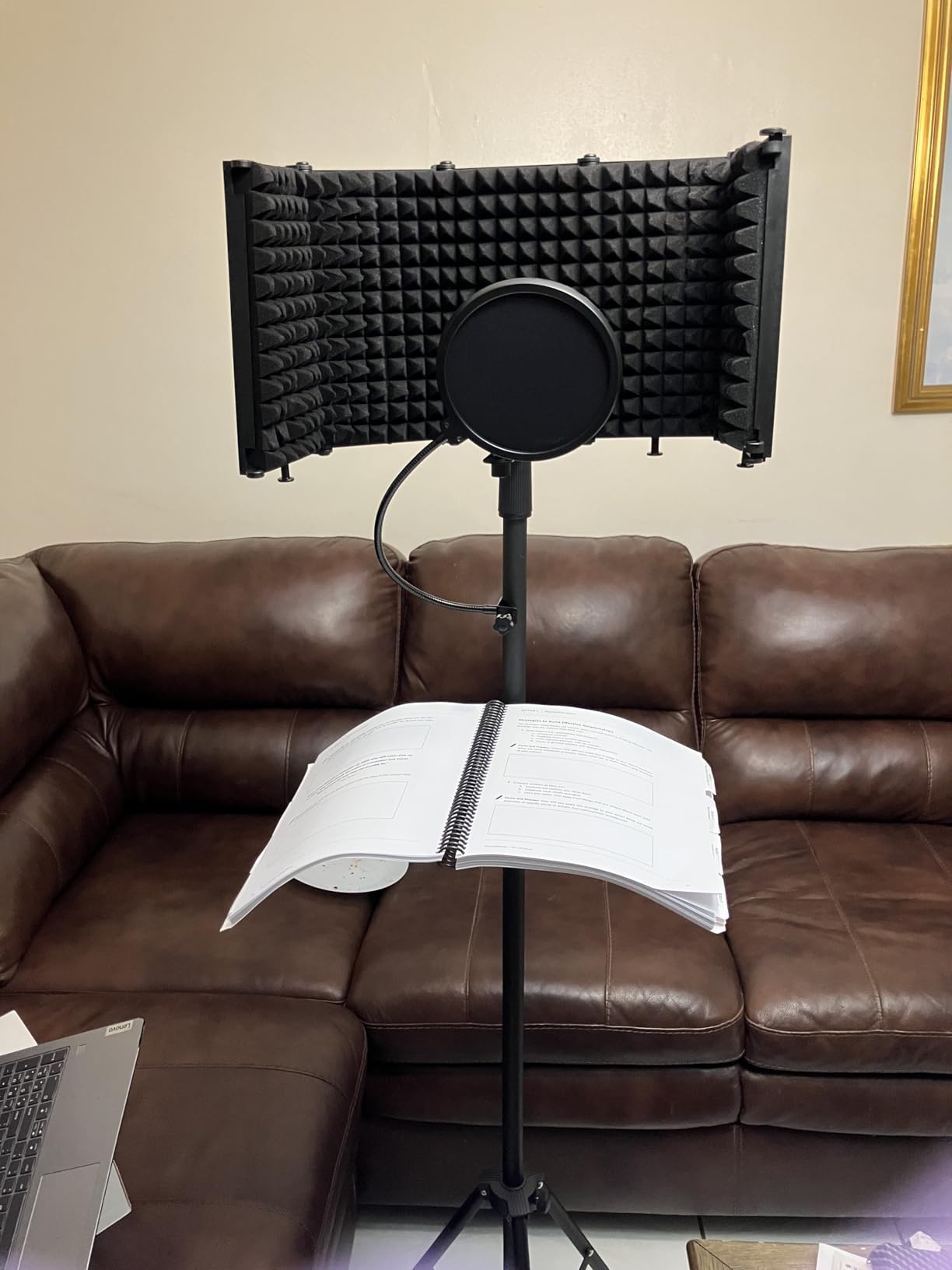 Moukey Microphone Isolation Shield with Pop Filter & Tripod Stand, Foldable Mic Shield with Triple Sound Insulation, High Density Mic Sound Shield for Recording Studio, Podcasts, Singing, Broadcasting customer photo 1