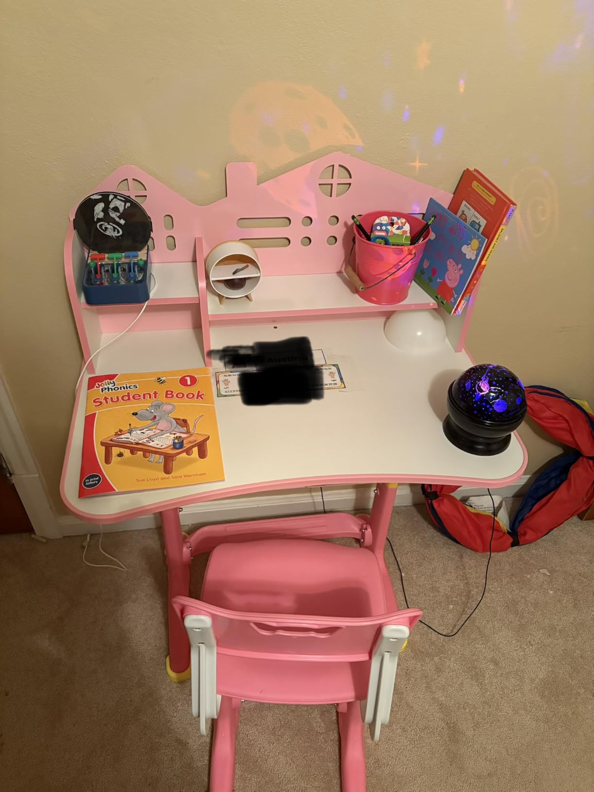 Kids Desk and Chair Set, Height Adjustable Kids Desk | Child's School Study Writing Tables with Bookstand and Storage Drawer, Widened Desktop with Desktop for Boys and Girls customer photo 2