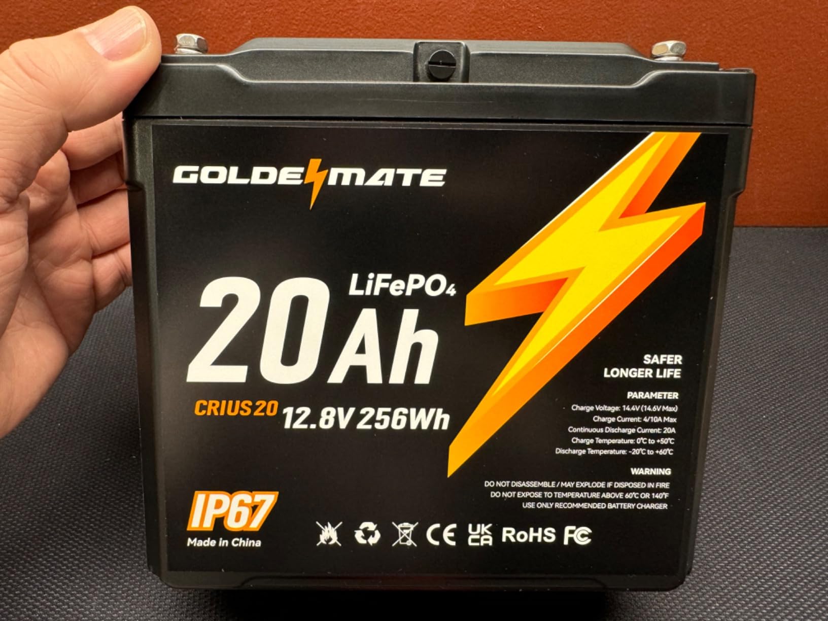 GOLDENMATE 12V 20Ah LiFePO4 Lithium Battery, IP67 Waterproof, Lightweight | 5000+ Deep Cycles, Built-in BMS, Premium Lithium Iron Phosphate Cell, Ideal for Solar, Marine, Fishfinder, Camping, Off-grid customer photo 2