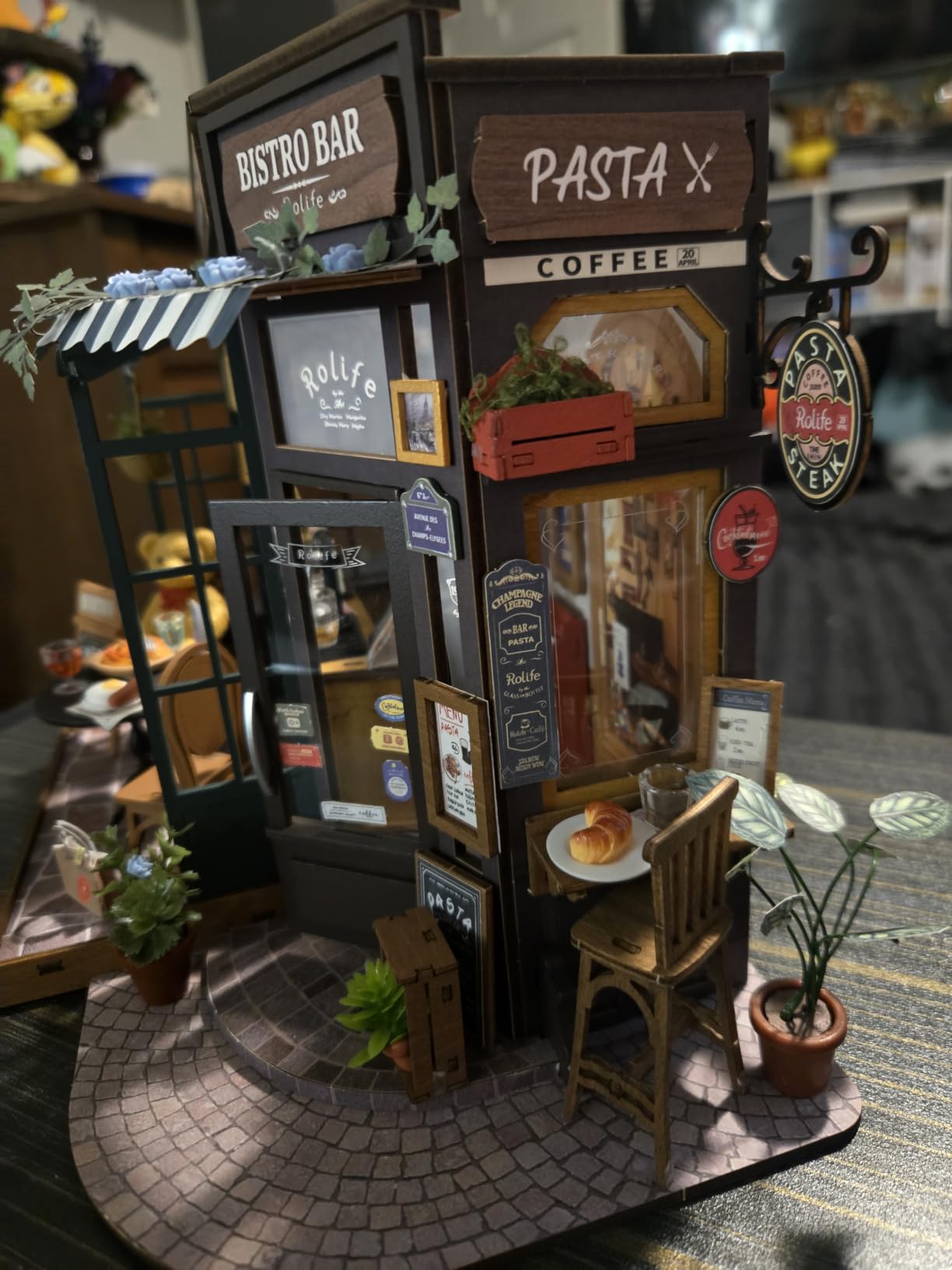 DIY Miniature Coffee Bar Dollhouse Kit Creative Gift for Adults | 1:18 Scale Tipsy Restaurant Tiny House with LED Light, Wooden 3D Puzzle Model Kit, Diorama Craft Set for Home Decor Display customer photo 1
