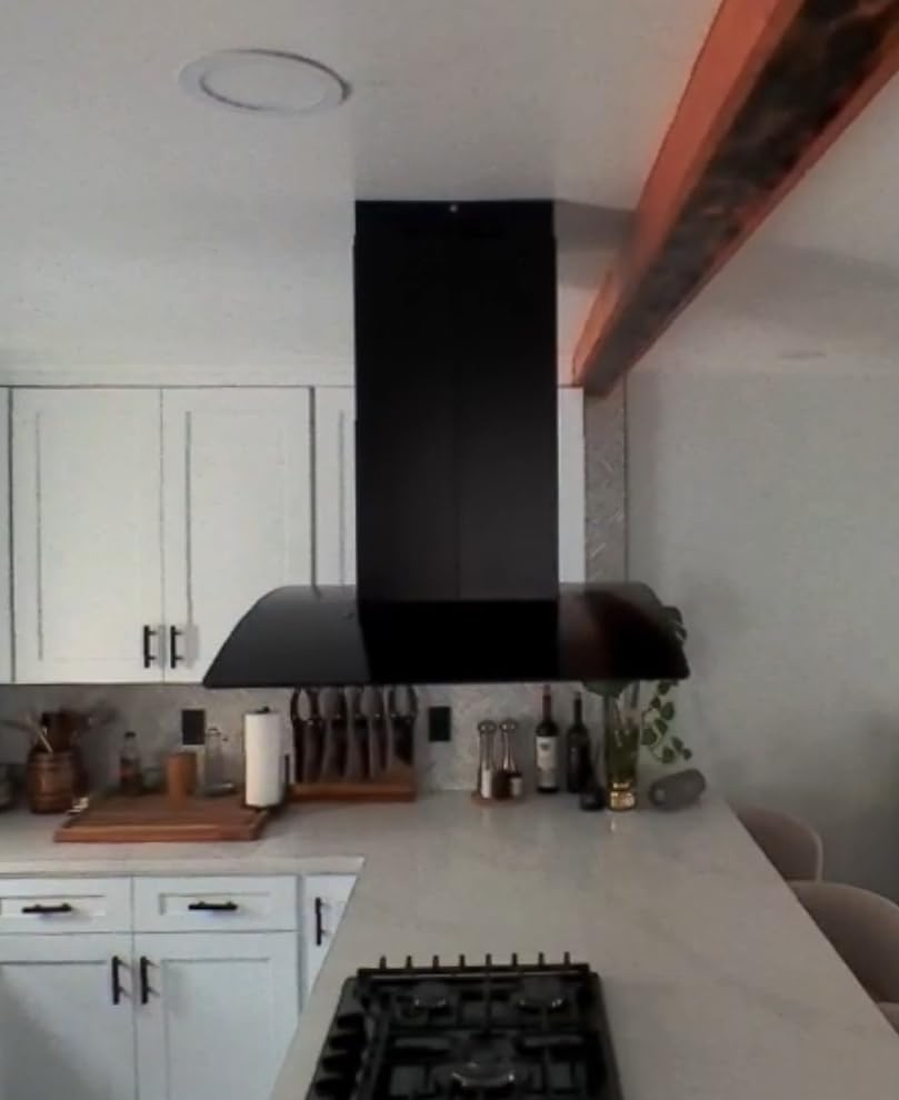 FIREGAS Black Island Range Hood 36 Inch, 700 CFM Ceiling Mount Range Hood | Remote, Touch & Gesture, Timer, 3-Speed Fan, 4 LED Lights, Ducted/Ductless, Permanent Filters, Duct Pipe & Charcoal Filters customer photo 1
