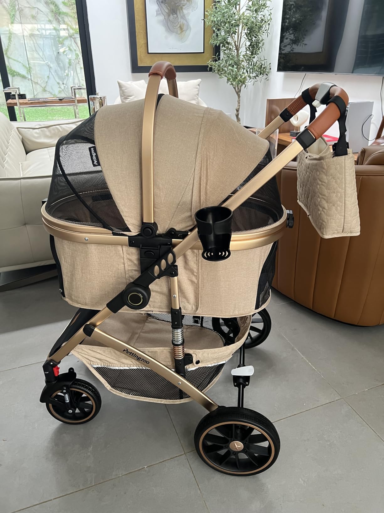 Pettingzoo Dog Stroller with Removable Carrier Foldable Pet Stroller, 60 lbs | Premium Sturdy - Lightweight - Smooth PU Wheels - Heavy-Duty 600D Oxford - All Terrain - Jogger - Travel Vet - Visit customer photo 1