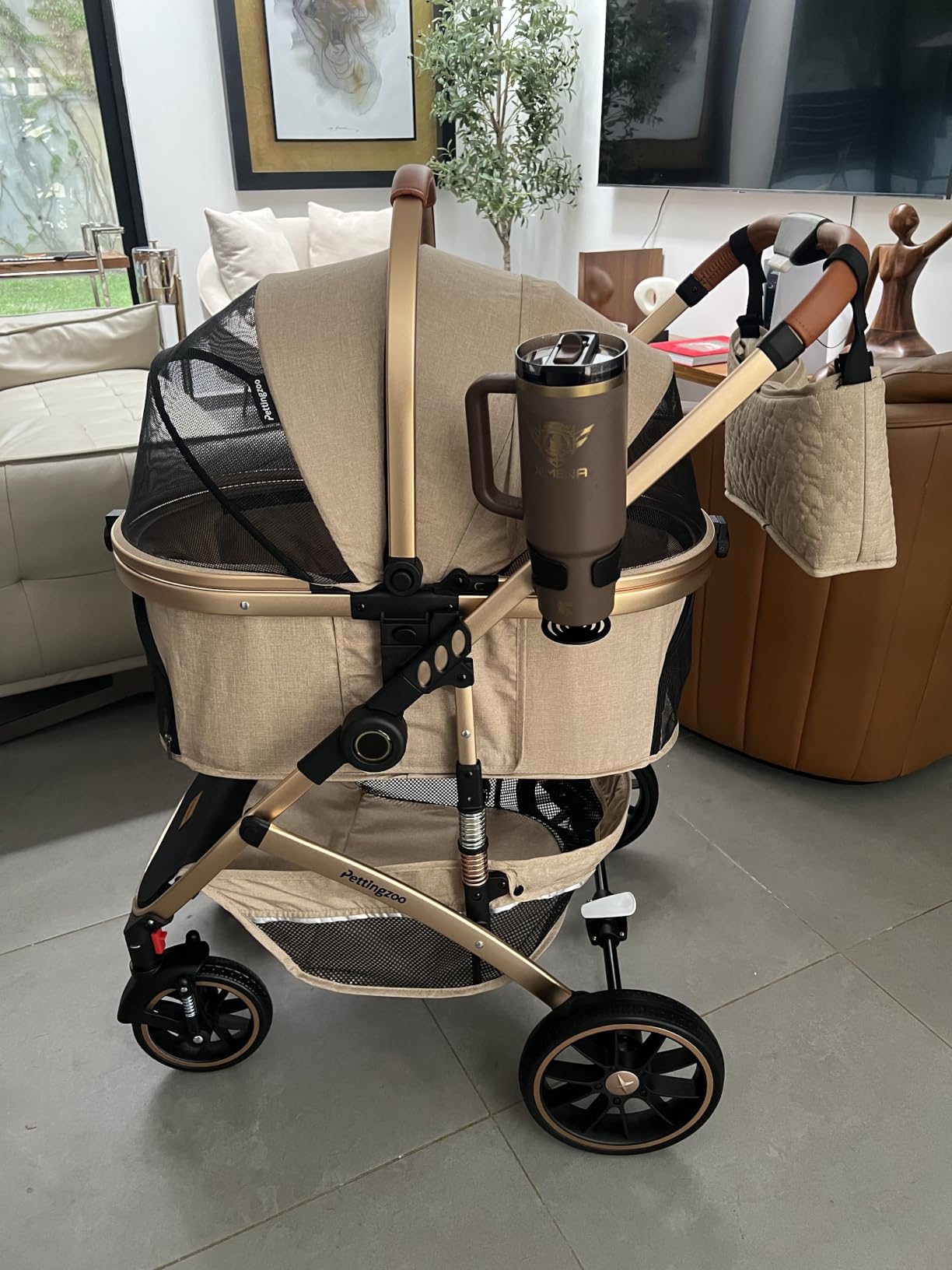 Pettingzoo Dog Stroller with Removable Carrier Foldable Pet Stroller, 60 lbs | Premium Sturdy - Lightweight - Smooth PU Wheels - Heavy-Duty 600D Oxford - All Terrain - Jogger - Travel Vet - Visit customer photo 2