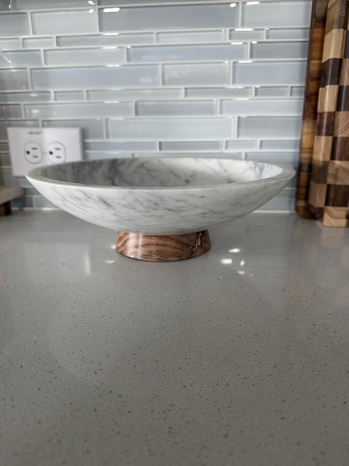 Cork & Mill Marble Decorative Bowl with Acacia Wood Pedestal, 11 Inch | Handcrafted Natural Stone Fruit Bowl for Kitchen, Potpourri, Catch All for Entryway, Dining Table Centerpiece Decor customer photo 1