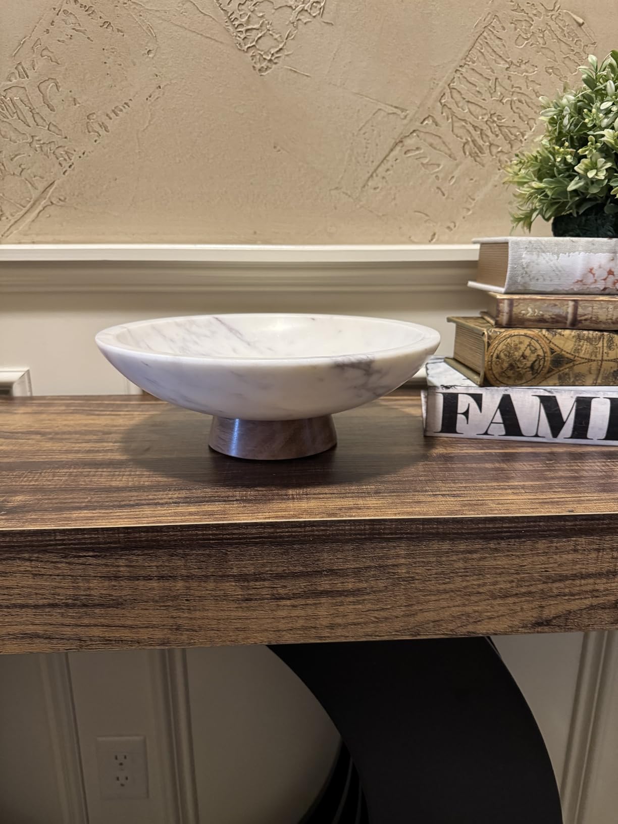 Cork & Mill Marble Decorative Bowl with Acacia Wood Pedestal, 11 Inch | Handcrafted Natural Stone Fruit Bowl for Kitchen, Potpourri, Catch All for Entryway, Dining Table Centerpiece Decor customer photo 2