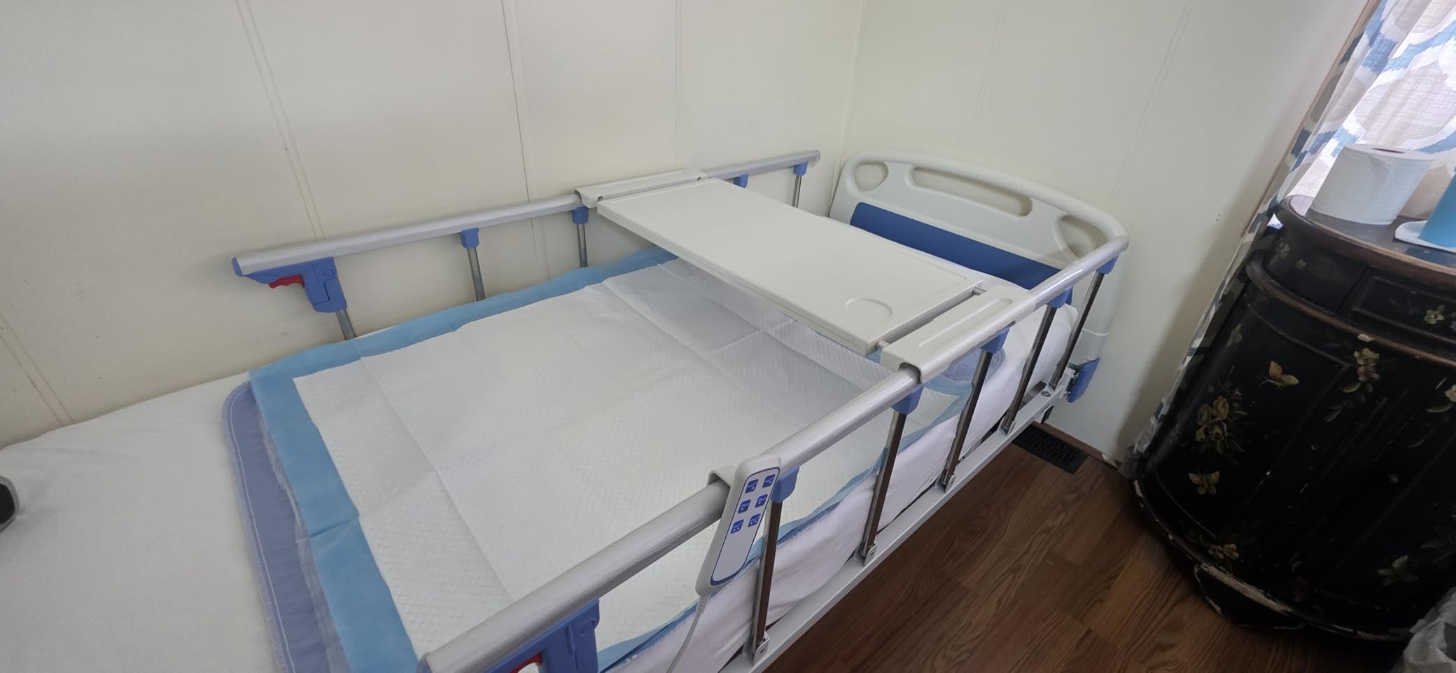 Real Relax Premium 2 Function Full Electric Hospital Bed, ICU Electric Medical Bed with 4 inch Foam Mattress & IV Pole, Dining Table Board and 5 inch Locking Casters, 530LBS Loading customer photo 2
