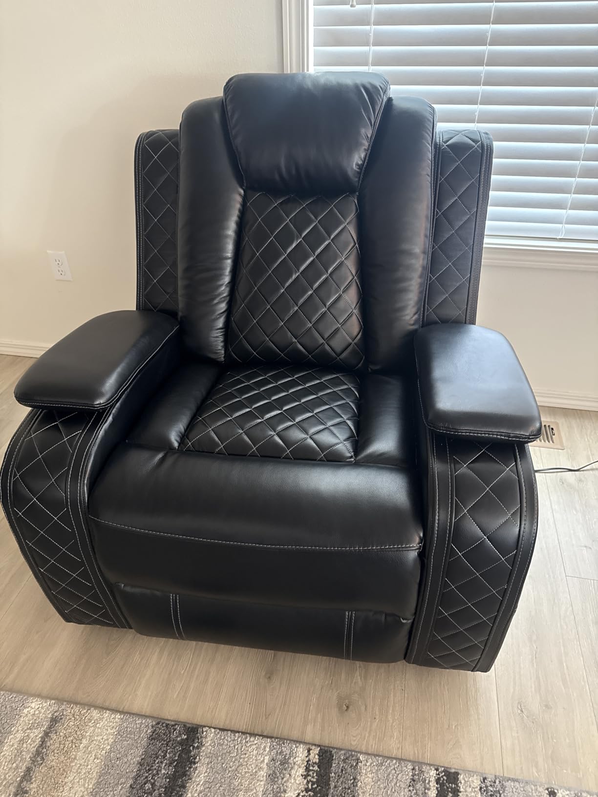 Power Recliner Set with LED Lights, Air Leather Reclining Set with USB Port/Wireless Charger/Storage Console/Cup Holder for House/HomeTheater/Apt (Black, Sofa Loveseat Chair) customer photo 2