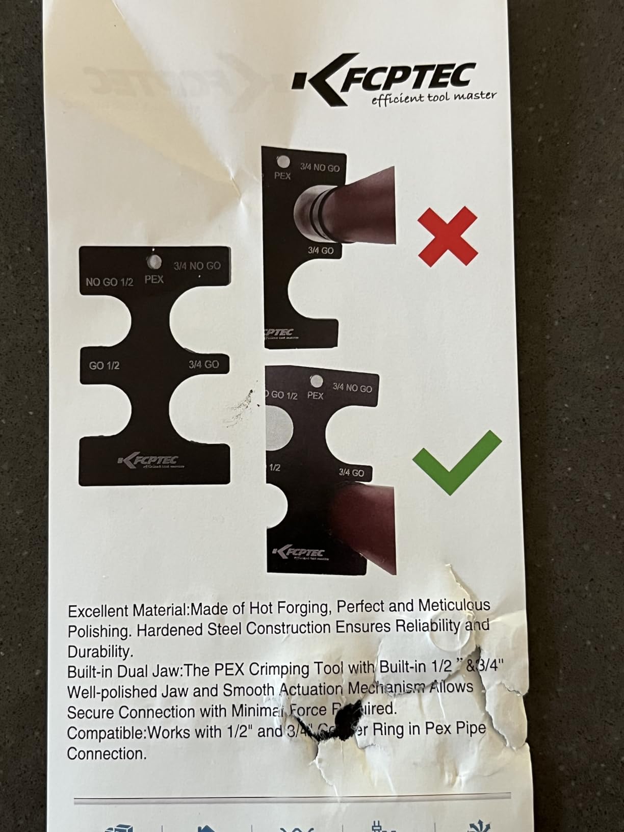 KF CPTEC PEX Crimping Tool, 1/2 & 3/4-Inch Copper Ring Crimper, ASTM F1807 | Go/No-Go gauge and chrome-plated jaws support accurate work for plumbing installation, home repair and DIY projects customer photo 1