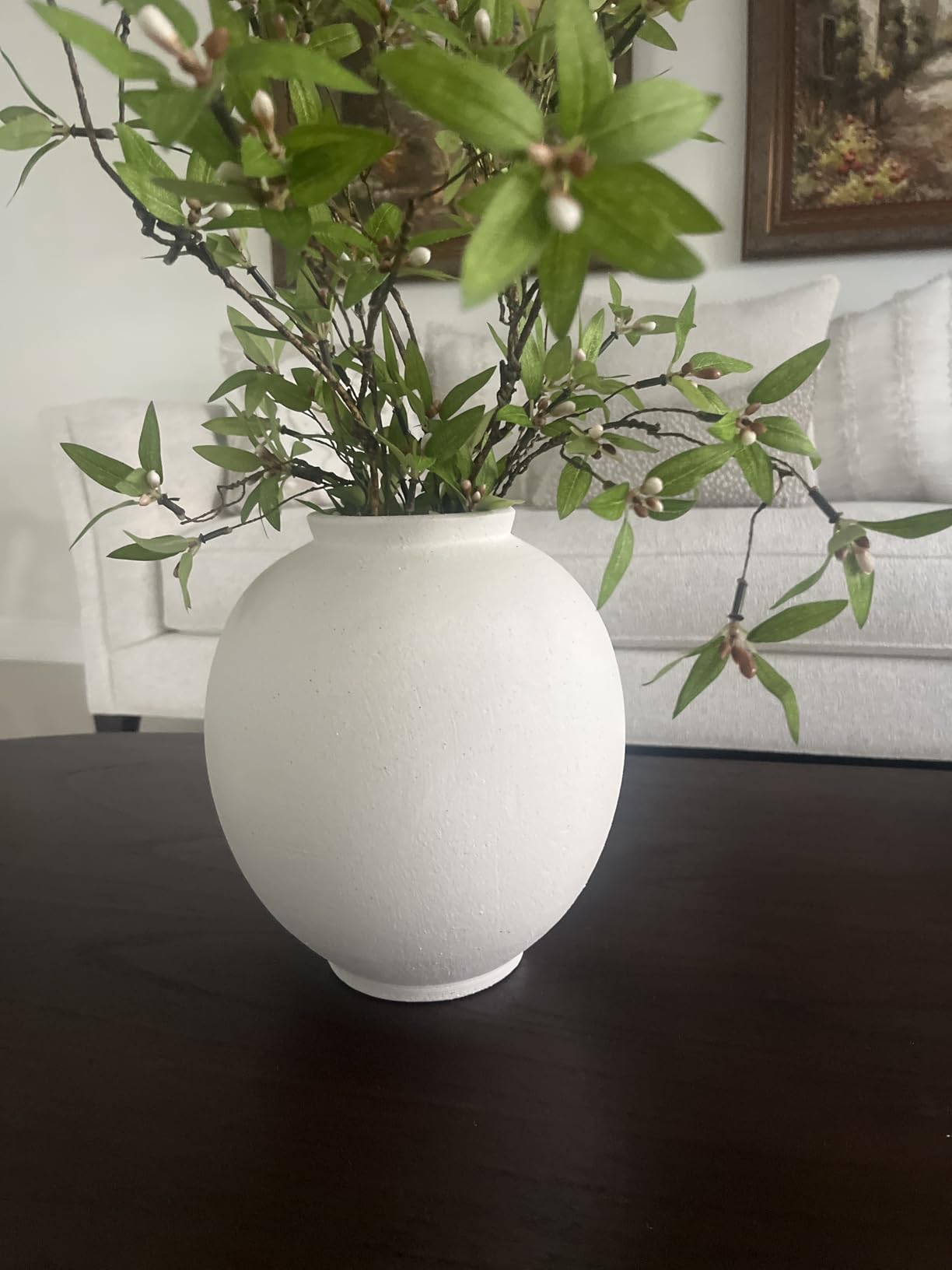 Large White Ceramic Vase - 9.8 Inch Rustic Farmhouse Flower Vase for Home Decor, Minimalist Tall Vases for Living Room, Table, Bathroom, Holiday & Weddings (Sandstone White) customer photo 1