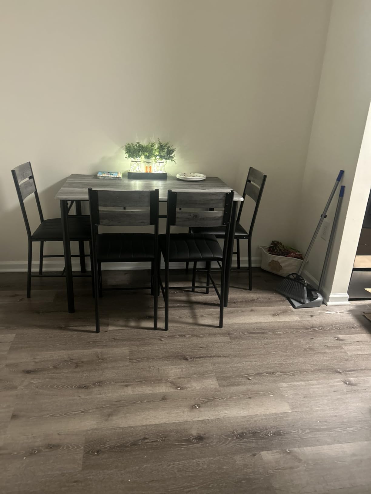 IRONCK Dining Table Set for 4, Rustic Brown | Wood Kitchen Table with Upholstered Chairs for Kitchen Room and Small Spaces customer photo 2