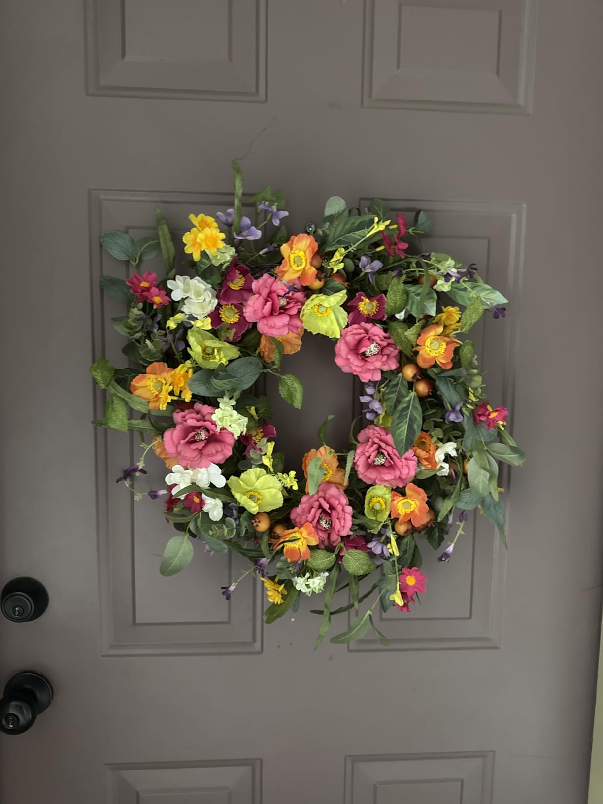 Artificial Spring Summer Wreaths for Front Door 22'' Peony Wreath Colorful Floral Wreath with Peony, Daisy, Poppy Flower Lavender for Indoor Outdoor Farmhouse Home Wall Window Festival Decoration customer photo 2