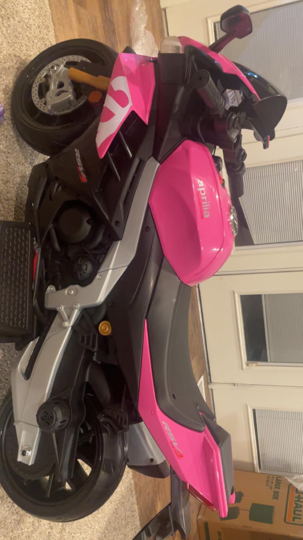 TCARAIWEN 24V Electric Motorcycle for Kids, Ride On Toys for 4-10 Years Old | Aprilia Licensed Motor Bike, Speed Up to 8mph, Training Wheels, Bluetooth and Mp3, Toddler Motorcycle for Girls Boys, Pink customer photo 2