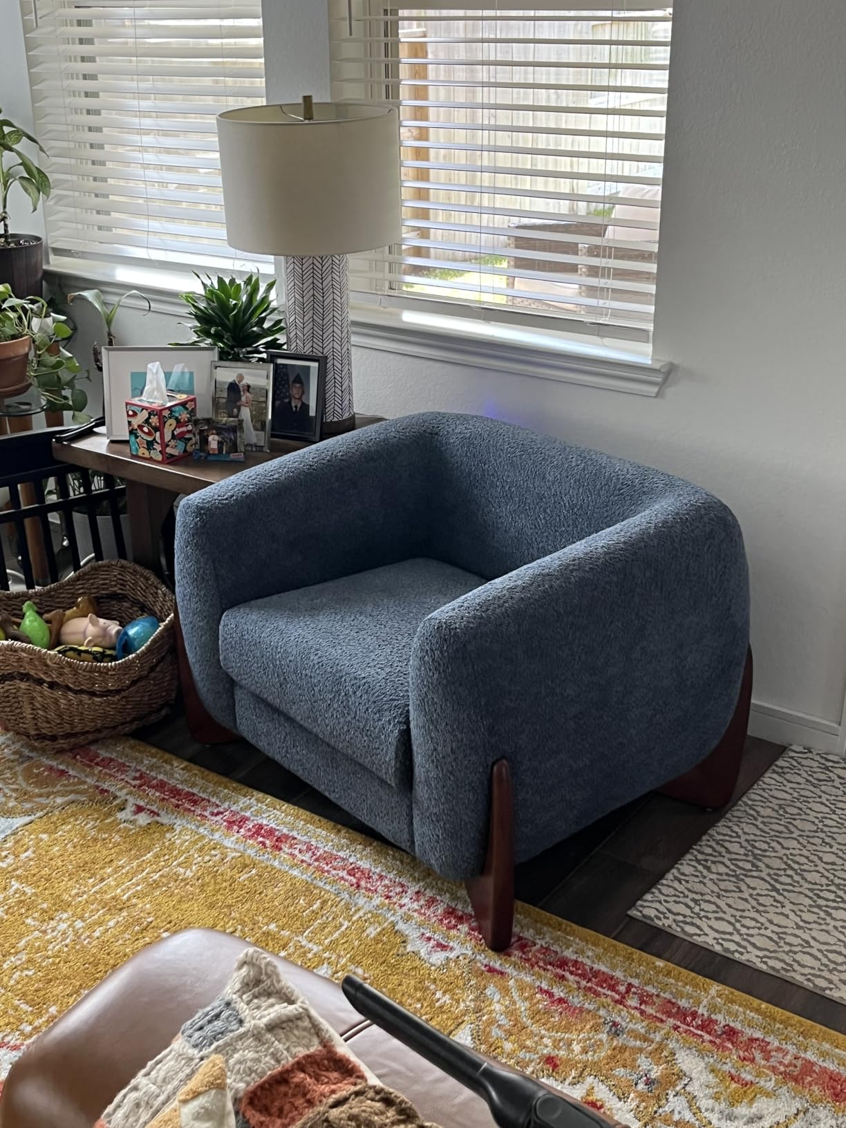Christopher Knight Home Modern Boucle Fabric Upholstered Club Chair for Living Room, Home Office, Apartment, Relaxing Chair with Removable Cushion and Birch Wood Legs, White and Walnut customer photo 2