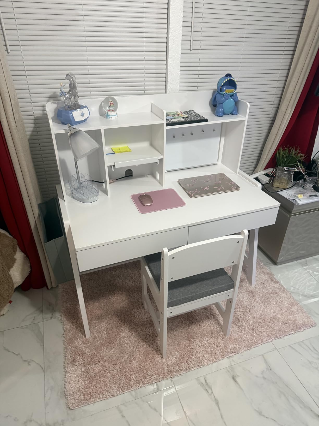 GDLF Kids Desk and Chair Set, Height Adjustable Kids Study Table, Ages 5-12 | Hutch, 2 drawers, book stand, whiteboard, lower shelf and side bag organize books and supplies; padded chair adds comfort customer photo 1