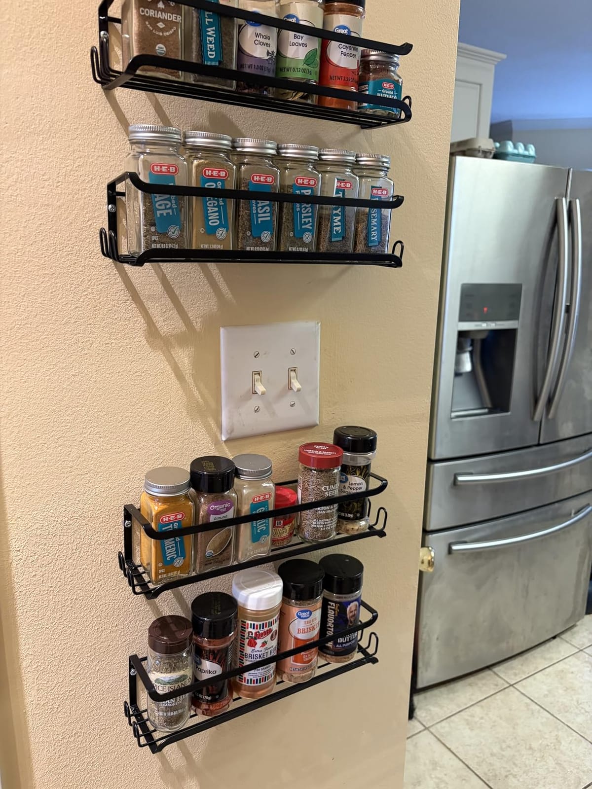 LUCYCAZ 2 Pack Wall Mounted Spice Rack for Spice Jars & Seasonings (Black) | 8 Metal Hooks, Space-Saving,Screw or Adhesive Spice Shelf Hanging,for Kitchen Cabinet,Pantry Door,RV,Camper Spice Orgnaizer customer photo 1