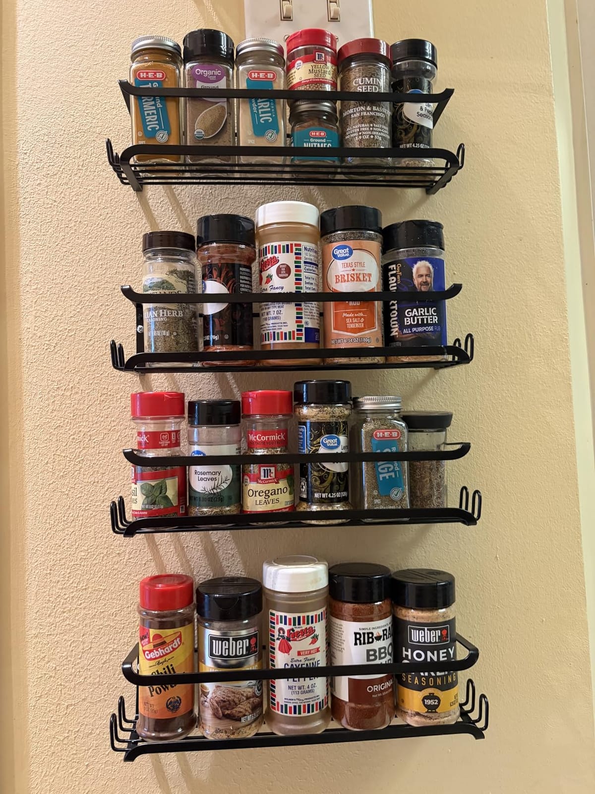 LUCYCAZ 2 Pack Wall Mounted Spice Rack for Spice Jars & Seasonings (Black) | 8 Metal Hooks, Space-Saving,Screw or Adhesive Spice Shelf Hanging,for Kitchen Cabinet,Pantry Door,RV,Camper Spice Orgnaizer customer photo 2