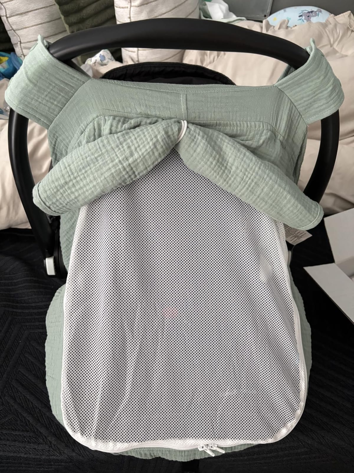 Blissful Diary Muslin Baby Car Seat Cover, Infant Canopy, Roman Green | Breathable Large Mesh Window, 360° fits most seats, Windproof, Easy baby access, Baby must have & essentials, Newborn gift customer photo 1