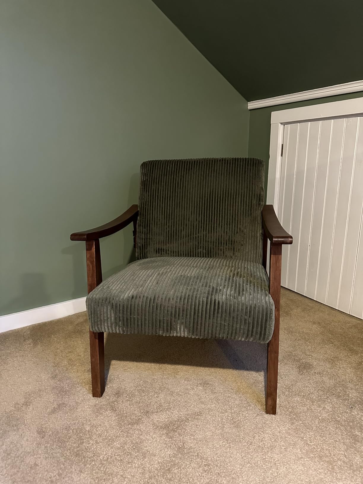 Yaheetech Accent Chairs, Mid-Century Corduroy Fabric Armchairs, Dark Green | Corduroy Chair with Solid Wood Legs, Cozy Reading Leisure Chair for Living Room, Bedroom, Waiting Room customer photo 2