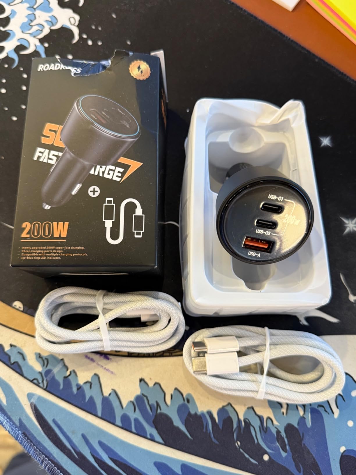 200W Super Fast Car Charger, Adapter with 2x100W USB C to C Cables | USB C Car Charger PD3.0/QC4.0, 12V-24V Vehicle Compatible, LED Light & Overheat Protection customer photo 1