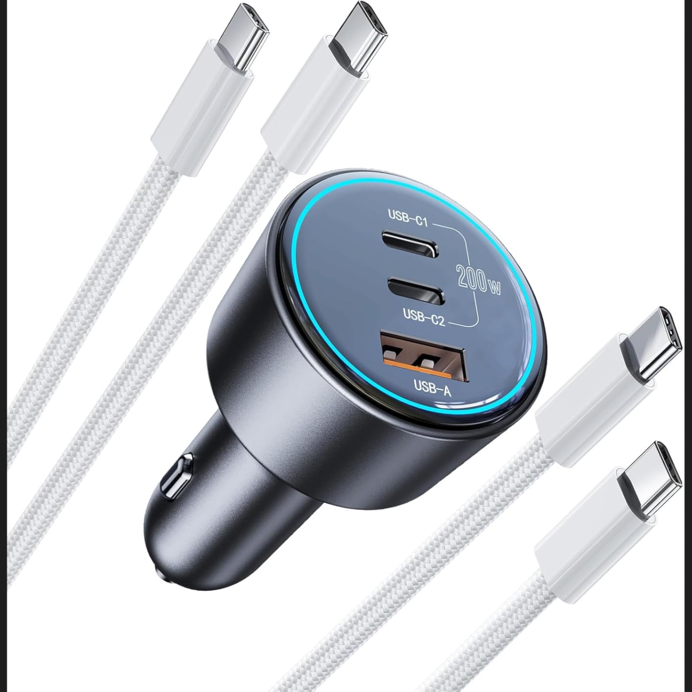 200W Super Fast Car Charger, Adapter with 2x100W USB C to C Cables | USB C Car Charger PD3.0/QC4.0, 12V-24V Vehicle Compatible, LED Light & Overheat Protection customer photo 2