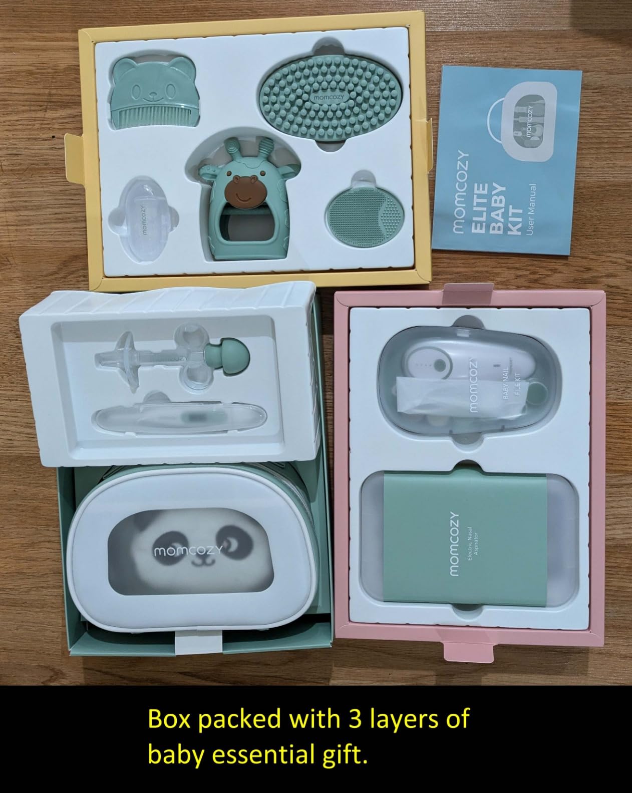 Momcozy Elite Baby Kit, Superior Baby Shower Gift & Registry Essential Kit | Grooming&Health&Cleansing Care Set, Electric Nail File & Nasal Aspirator, Tummy Wrap, Thermometer, Bath Brush, Teether, Storage Bag customer photo 2