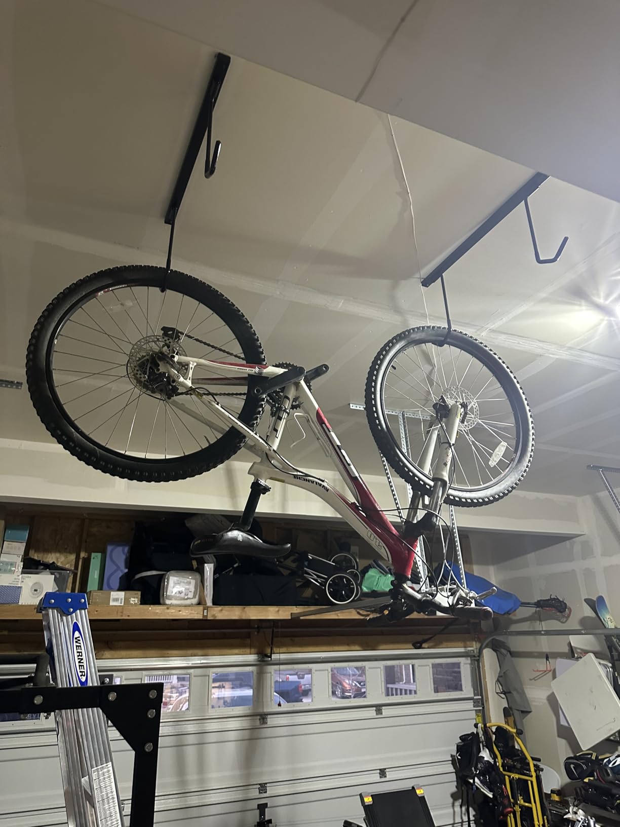WALMANN Ceiling Mounted Bike Rack for Garage, Ceiling Bike Storage | Space Saving, for 2 Bikes(Horizontally)/4 Bikes(Vertically), Adjustable Bike Hooks for Road, Mountain Bikes customer photo 1