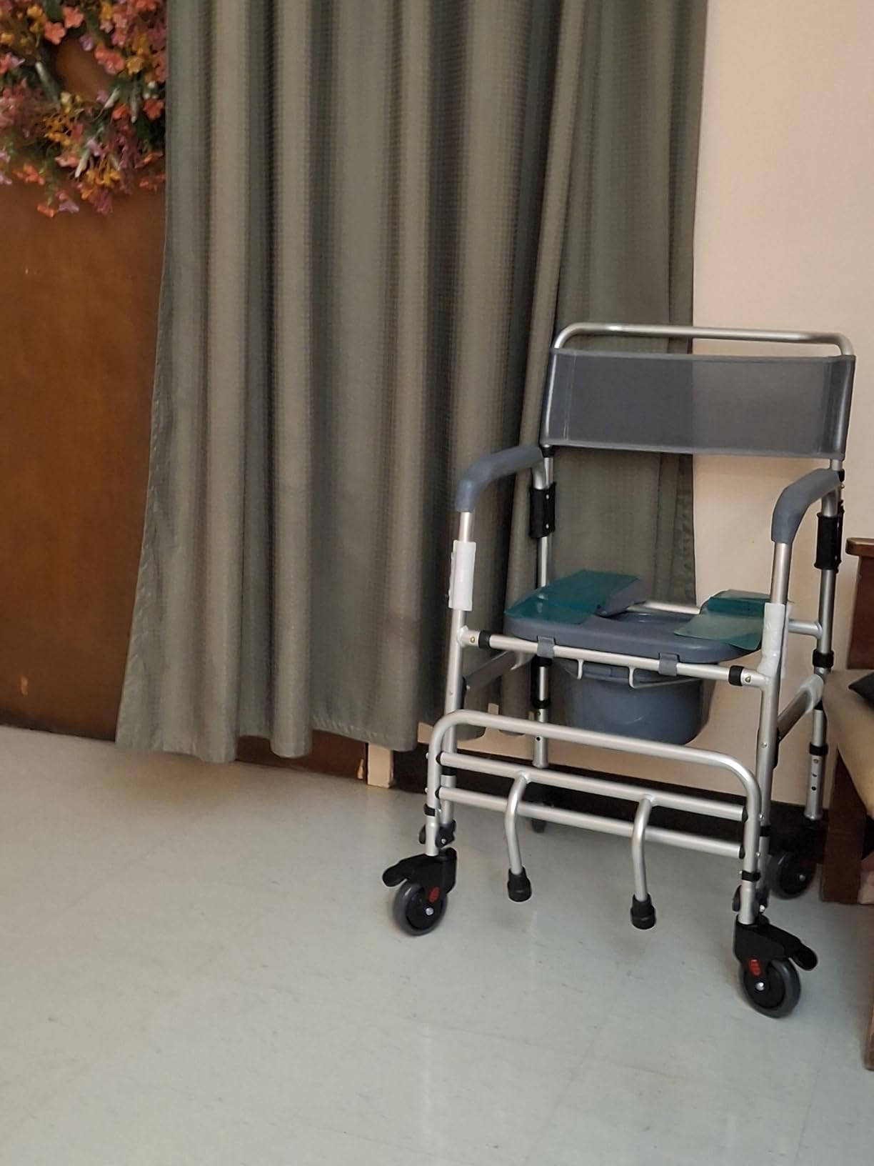 Vive Commode Shower Chair with Wheels - 3-in-1 Bathroom & Bedside Wheelchair for Seniors, Adults, Elderly, Disabled, Handicap - Rolling Toilet Transfer Seat w/ Arms, Footrest, & Removable Bucket customer photo 1