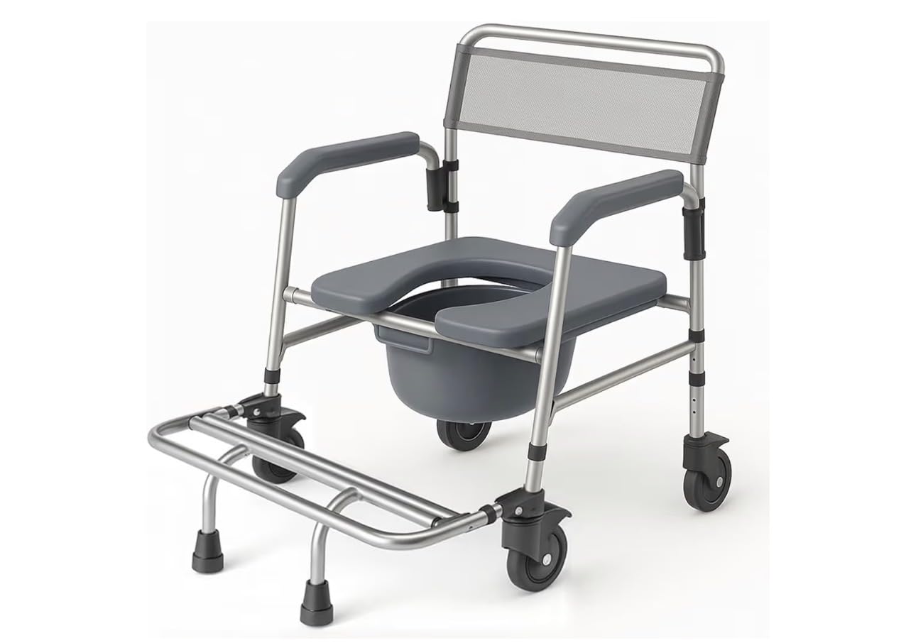 Vive Commode Shower Chair with Wheels - 3-in-1 Bathroom & Bedside Wheelchair for Seniors, Adults, Elderly, Disabled, Handicap - Rolling Toilet Transfer Seat w/ Arms, Footrest, & Removable Bucket customer photo 2