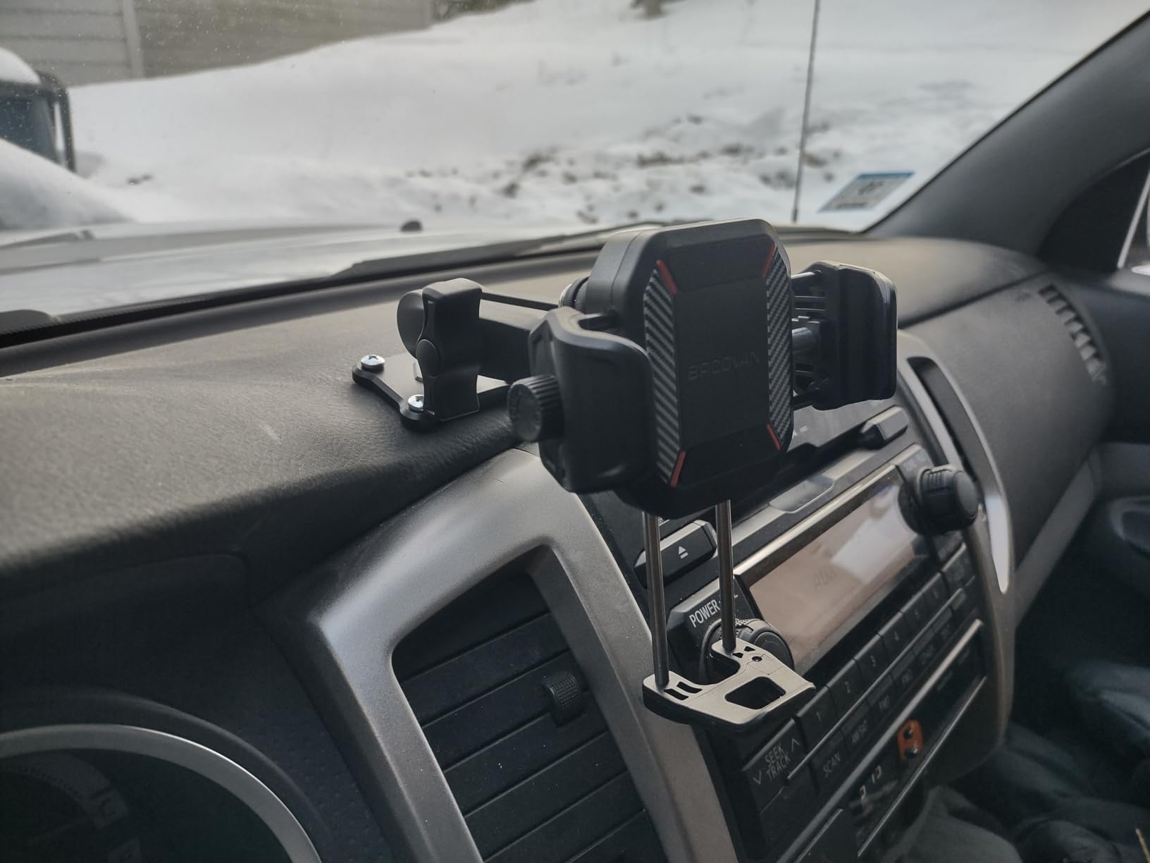 BRCOVAN Anti-Theft Phone Mount Holder with Vibration Dampener, 1s Locking | Don't Block Camera, with Aluminum Medium Arm & Square Base, for Car Boat Truck Motorcycle UTV, Fit 5.4-7.2'' Smartphones customer photo 1