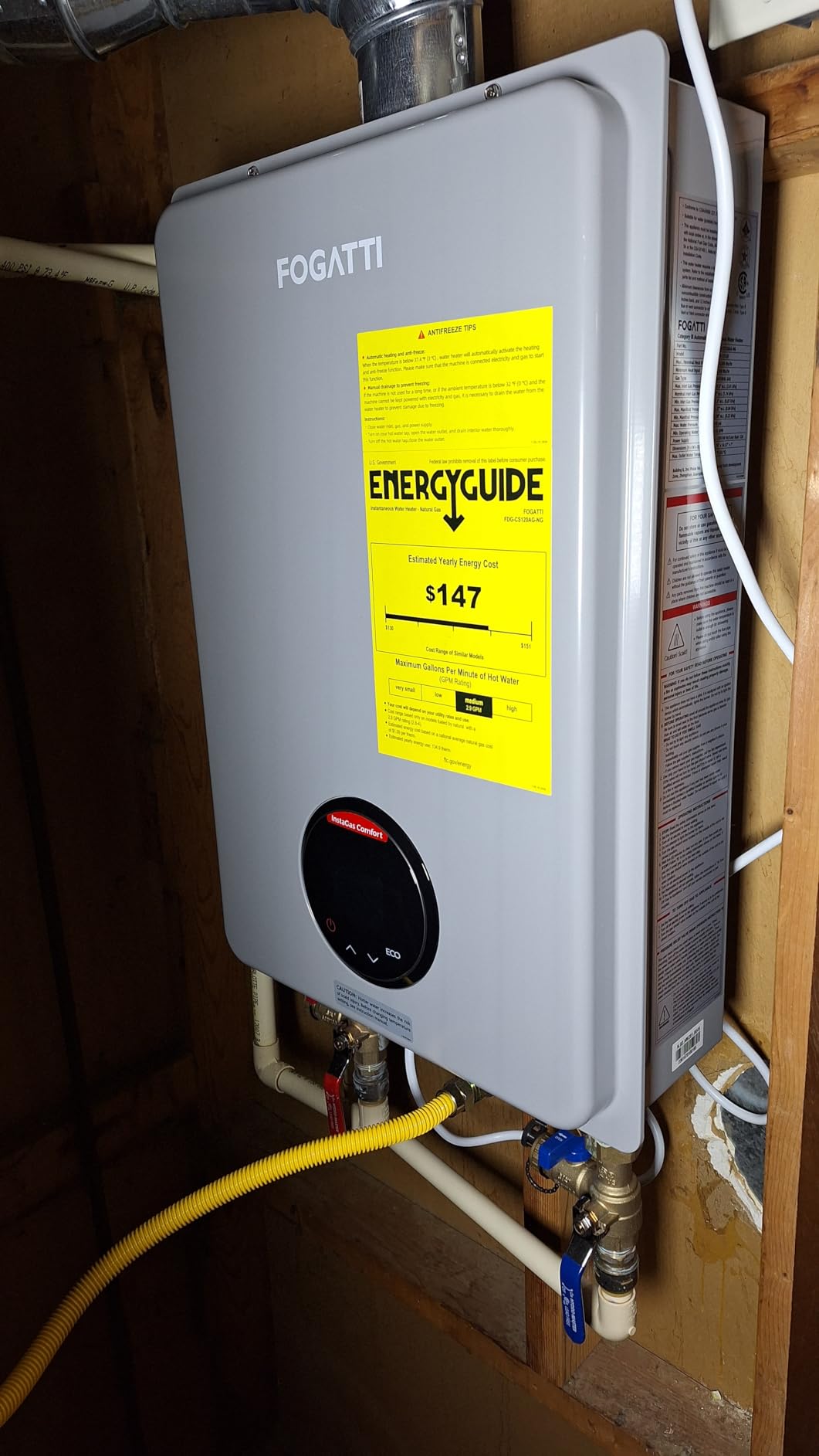 FOGATTI Natural Gas Tankless Water Heater Indoor - Max 7.5 GPM 170,000 BTU, CSA Certified customer photo 2