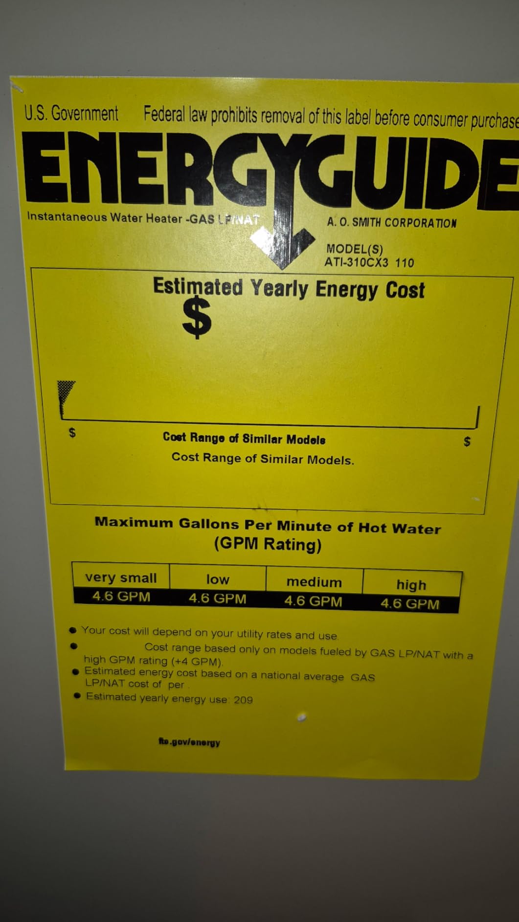 A. O. Smith Water Heater | 10 GPM, 199K BTU | NG Indoor | ATI-540P-N | Replacement for 3+ Bath Homes | 10 GPM Continuous Flow | 199K BTU Condensing | Integrated Recirc Pump customer photo 1