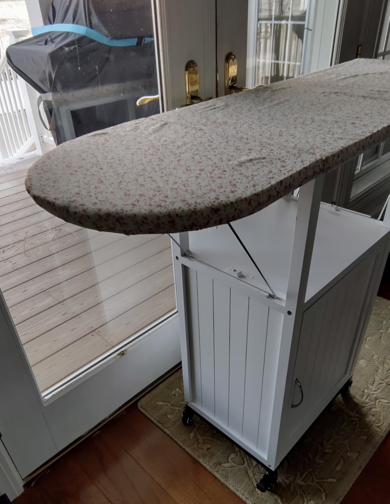 Rolling Ironing Board with Storage Cabinet, Folding Ironing Board, White | Small Ironing Board Cabinet with Wheels, Wooden Fold Down Ironing Station with Heat-Resistant Sponge for Small Space customer photo 1