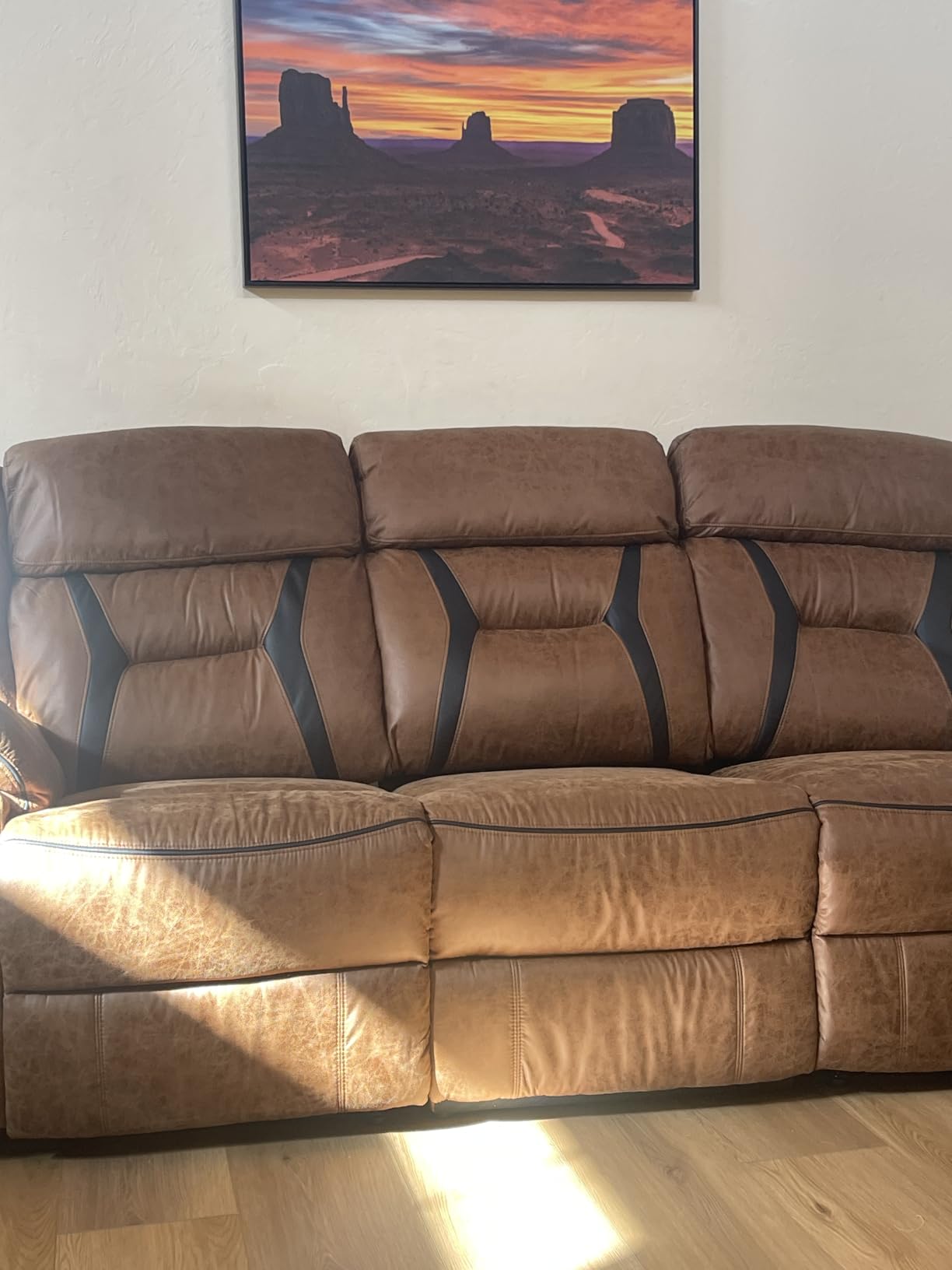 EBELLO Faux Leather Recliner Sofa Furniture Set for Living Room, 2 Recliner Chairs, 3 Seat Reclining Sofa Couch Set for Meeting Room, Brown customer photo 2