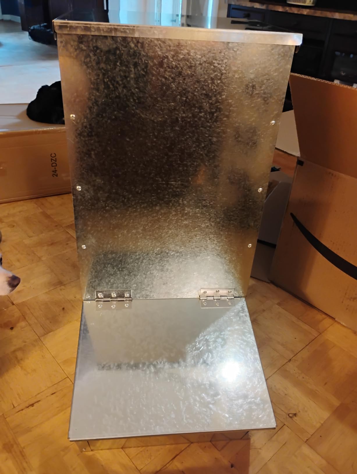 Hog Feeder, 2.5 Bushels Capacity, Heavy Duty Galvanized Steel Single Door Pig Feeder, Moisture Proof Piglet Creep Feeder, All Nuts Pre-Installed, Silver customer photo 2