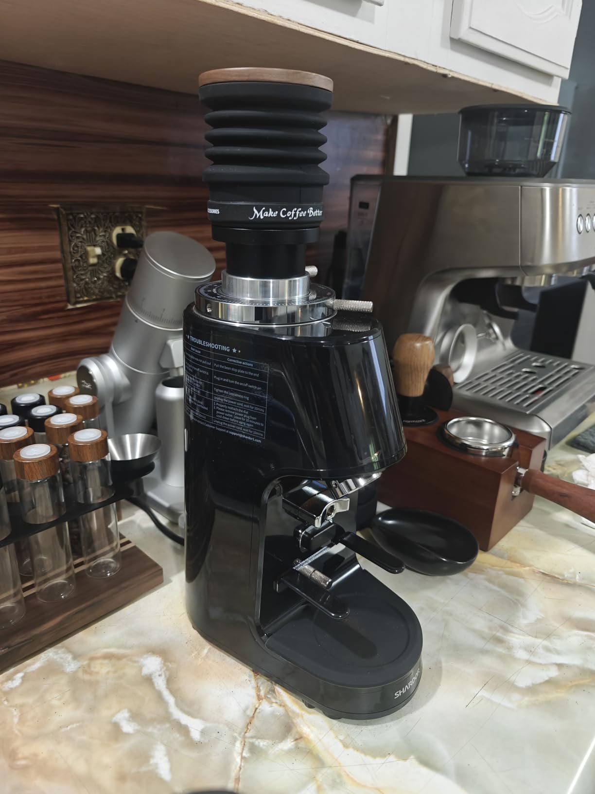 SHARDOR 64mm Flat Burr Coffee Grinder, 100 Settings, Anti-Static, Black | Electric Bean Grinding, All-Metal Chamber, Portafilter Holder, Precision Timer, LED Display, 260W, Silicone Bellows, 120V Only customer photo 1