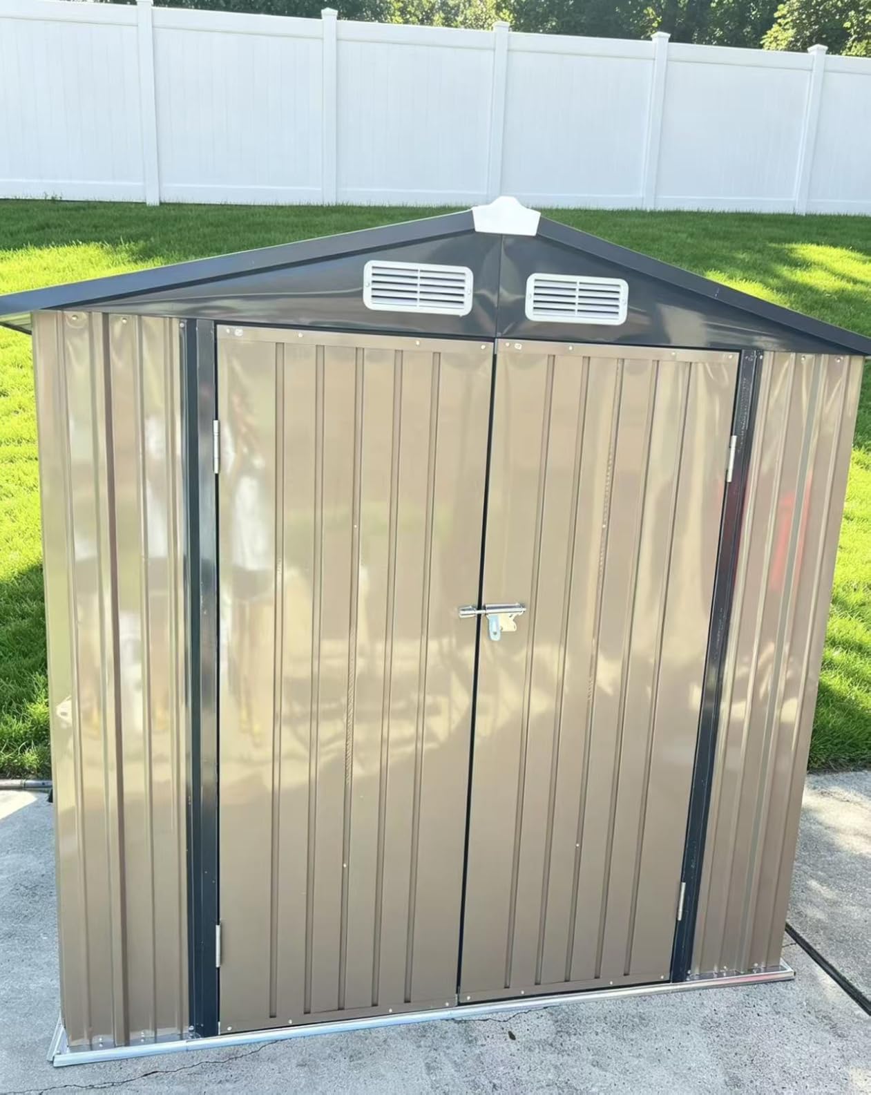 Aoxun 6.2x4 FT Shed Outdoor Storage Shed, Brown | Metal Shed with Lockable Doors & Slooping Roof Garden Tool Shed for Backyard, Patio, Poolside customer photo 1