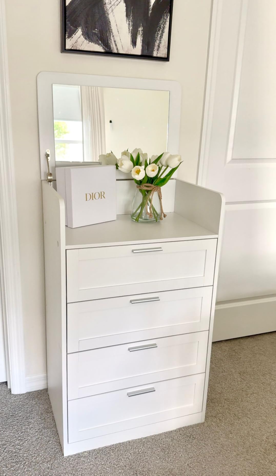 TEENFON Dresser for Bedroom, Tall White Dresser with 4 Drawers, Dressers with Mirror, Chest of Drawers for Bedroom, Living Room, Closet, Hallway, White customer photo 2