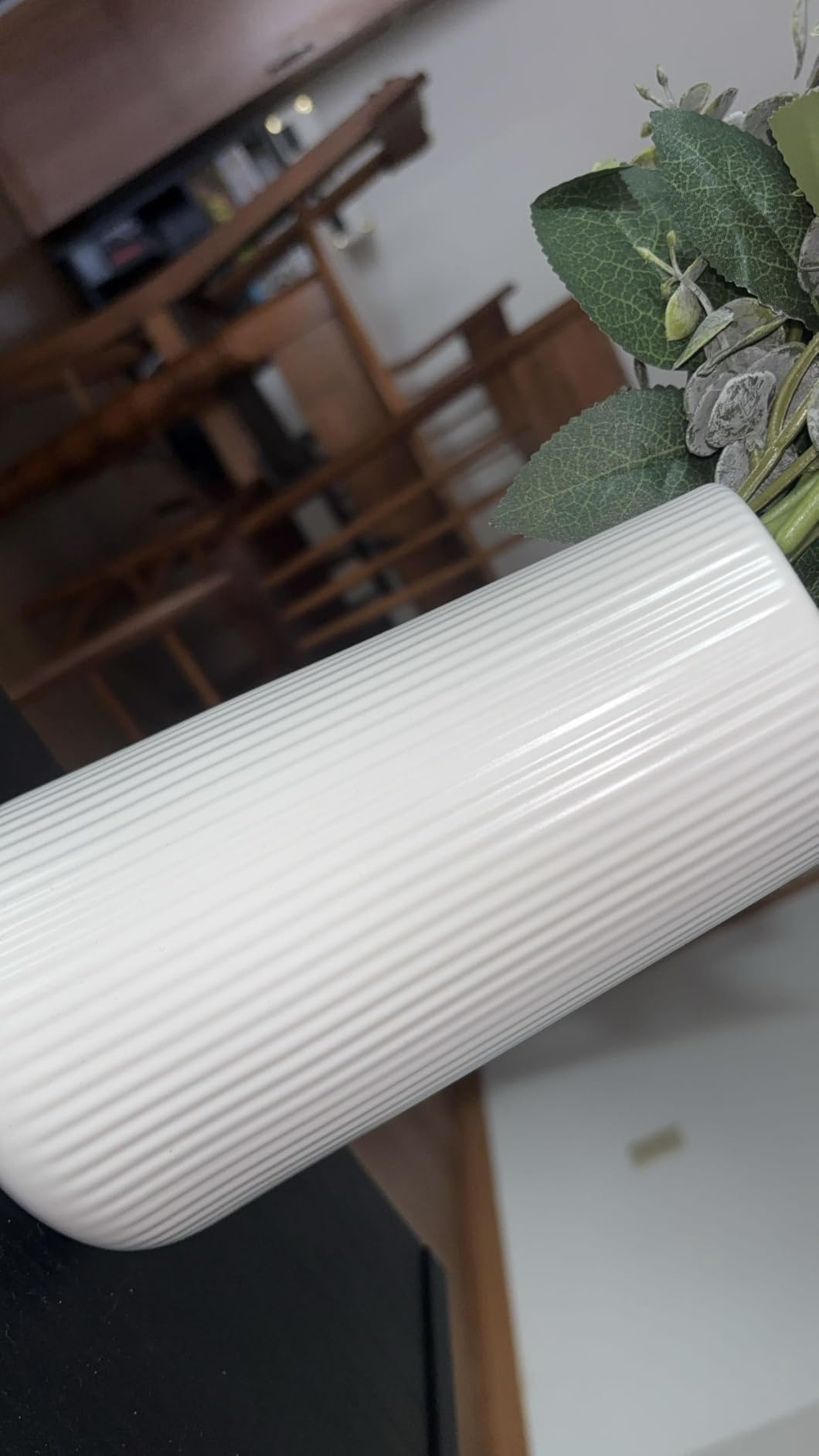 White Ceramic Vase for Flowers, Tall Home Decor Vase with Ribbed Texture, Vases for Centerpieces, Farmhouse Decor, Living Room, Decor Bedroom, Table, and Kitchen Shelf (XL White) customer photo 2
