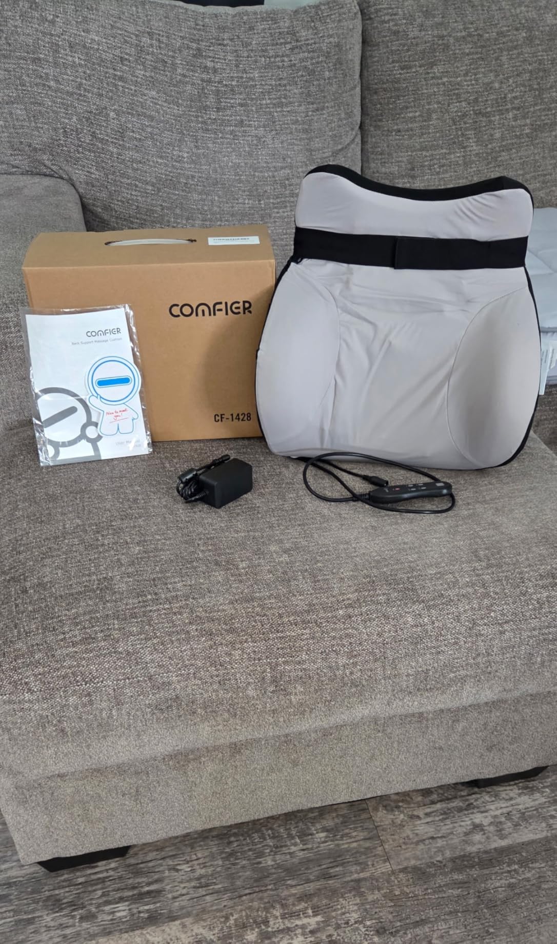 COMFIER Lumbar Support Pillow for Office Chair, Heated Back Support Pillow with 3 Vibration Modes & 3 Intensities, Ergonomic Back Support Cushion for Car, Recliner, Gaming Chair customer photo 1
