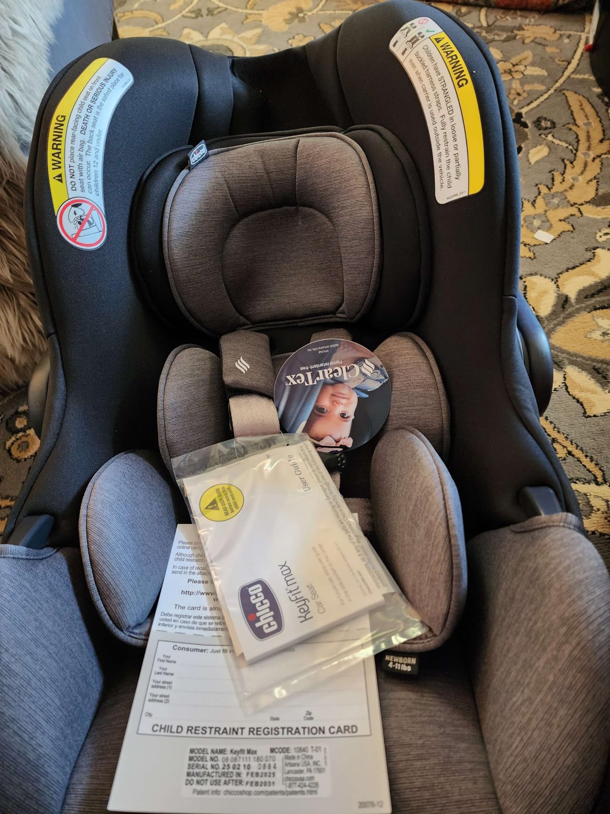 Chicco KeyFit Max ClearTex Infant Car Seat and Base, Rear-Facing, 4-30 lbs | Lupine/Purple, flame retardant-free ClearTex, GREENGUARD Gold, stroller-compatible infant car seat, baby travel item customer photo 2