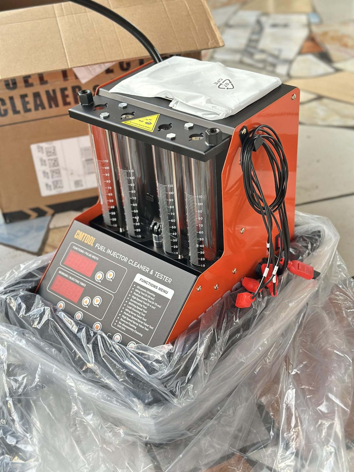 Fuel Injector Cleaner Machine, 4 Cylinder 9 Test Modes Auto Fuel Injector Tester and Cleaner Kit, Ultrasonic Cleaning Kit for 5V to 12V Motorcycle Car Injectors customer photo 1
