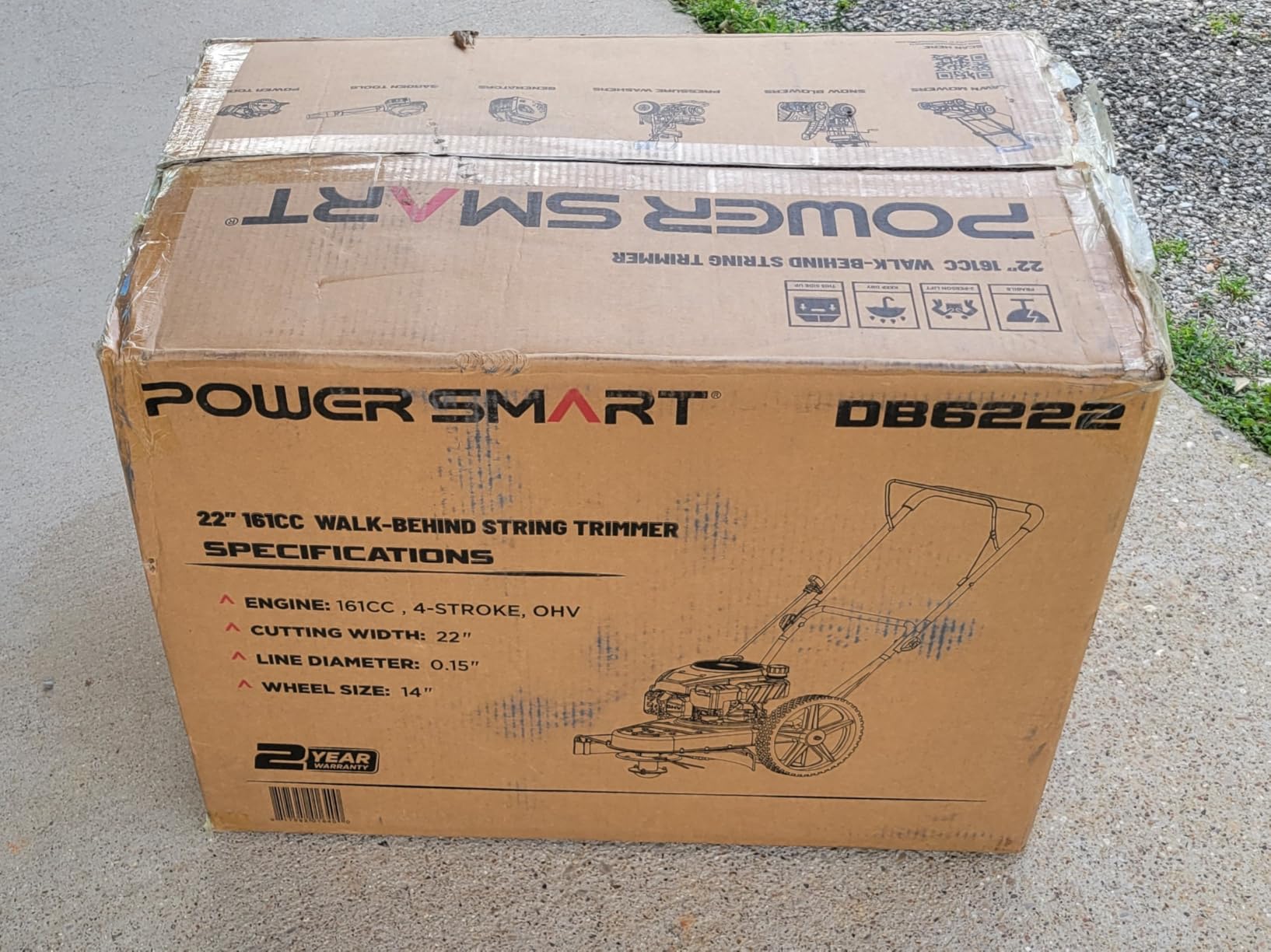PowerSmart 22-inch 170cc Walk Behind String Trimmer | 4-Cycle OHV Engine, 14