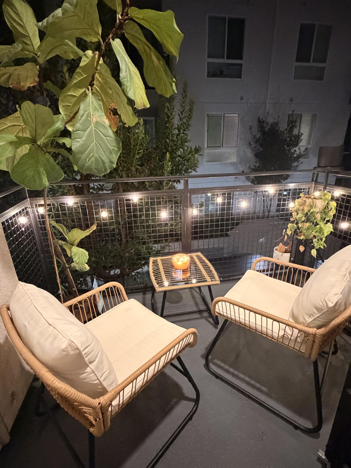 Yaheetech 3 Piece Patio Bistro Set, Outdoor Wicker Bistro Furniture Sets | 2 Rattan Chairs and Glass Top Table for Patio, Balcony, Porch, Poolside, Backyard, Tan/Cream customer photo 1