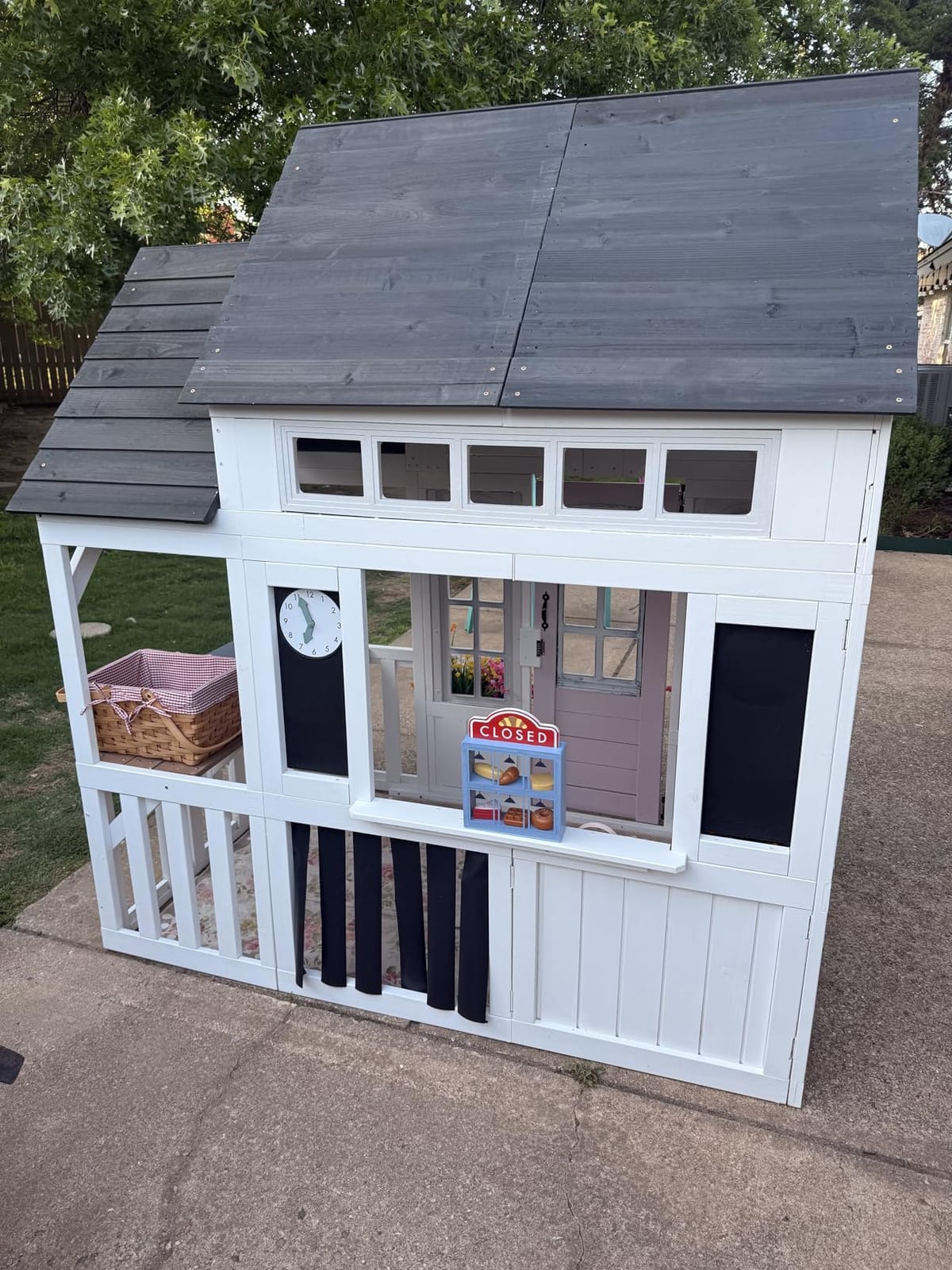 KidKraft Lantana Lane Wooden 6-ft. Tall Playhouse with Secret Door | White Wooden Outdoor House, Tall Enough for an Adult, BBQ Grill, Clock, Chalkboards, Planter Boxes customer photo 2