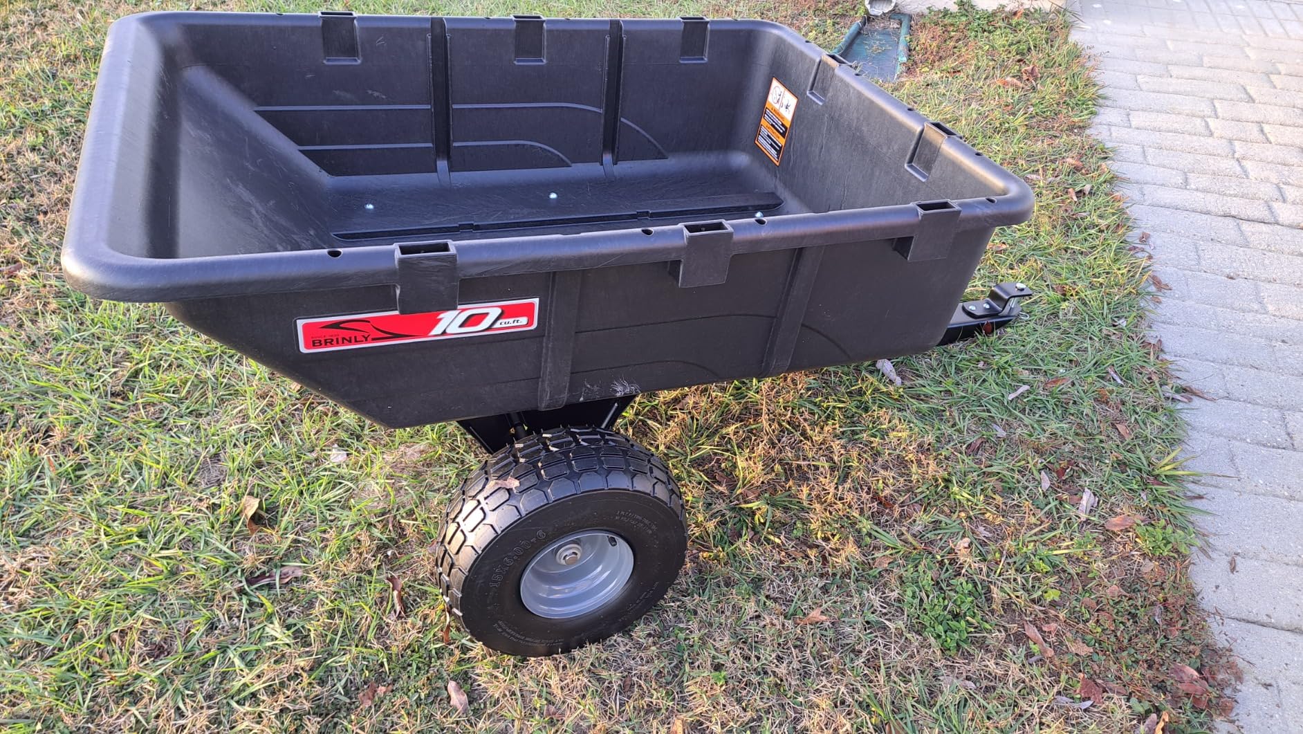 Brinly 10 cu.ft. 650lb Heavy Duty Tow-Behind Poly Utility Cart & Dump Trailer with Magnetic Hitch Pin & Compression Molded Bed customer photo 1