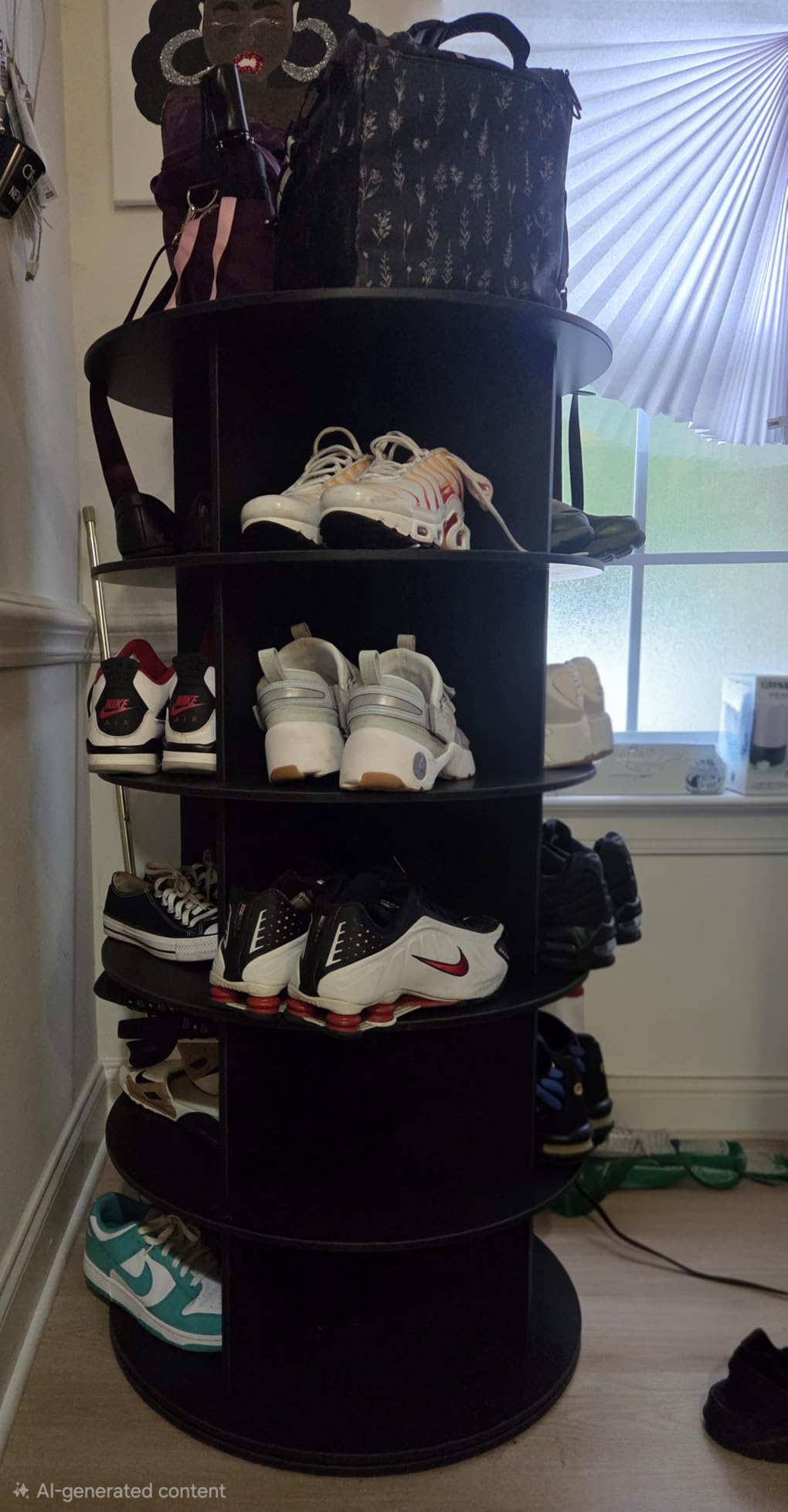 SpaceAid 9 Tier Rotating Shoe Rack Tower, Spinning Shoe Display Lazy Susan, Revolving 360 Shoe Rack Storage Round Carousel, Vertical Handbag Rotate Shoes Closet Organization (9-Tier White) customer photo 2
