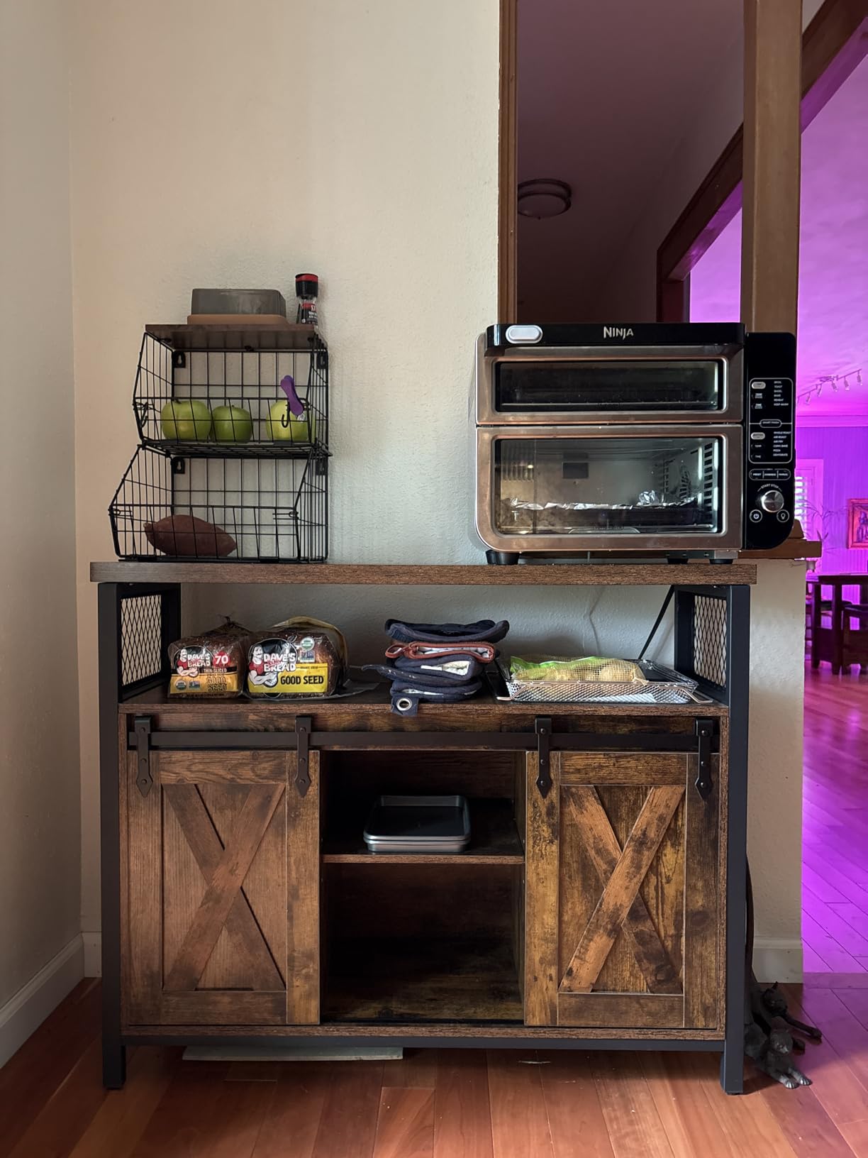 VASAGLE Buffet Cabinet, Coffee Bar with 2 Sliding Barn Doors, Sideboard Storage Cabinet, Adjustable Shelves, 13 x 39.4 x 31.5 Inches, Rustic White, DAXTON Collection customer photo 1