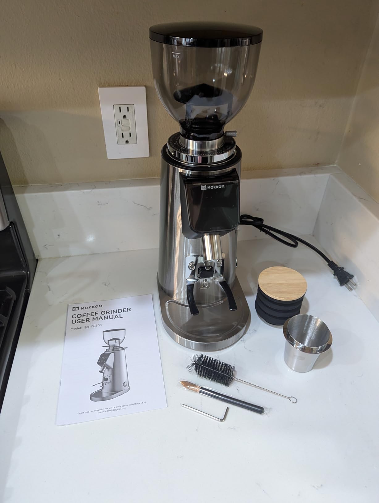 MOKKOM 64mm Flat Burr Coffee Grinder, Espresso Grinder, 100 Grind Settings | Coffee Bean Grinder with Single Dose, Anti-Static, Precision Timer, Stainless Steel Body, Espresso French Press, Pour Over customer photo 2